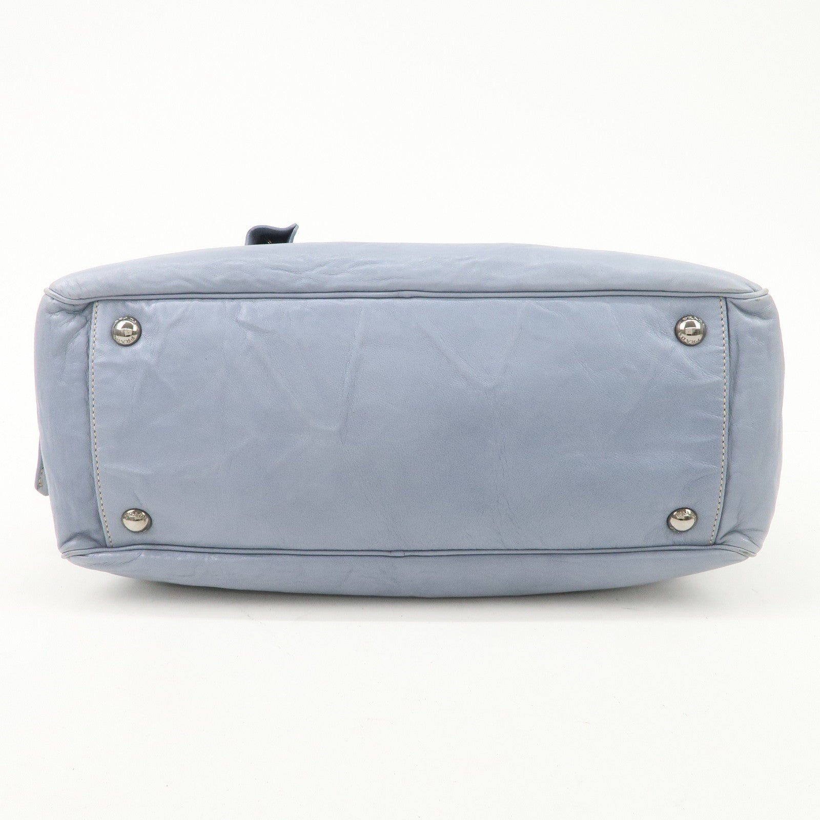 PRADA Logo Leather Shoulder Bag Hand Bag Blue BL094F Used