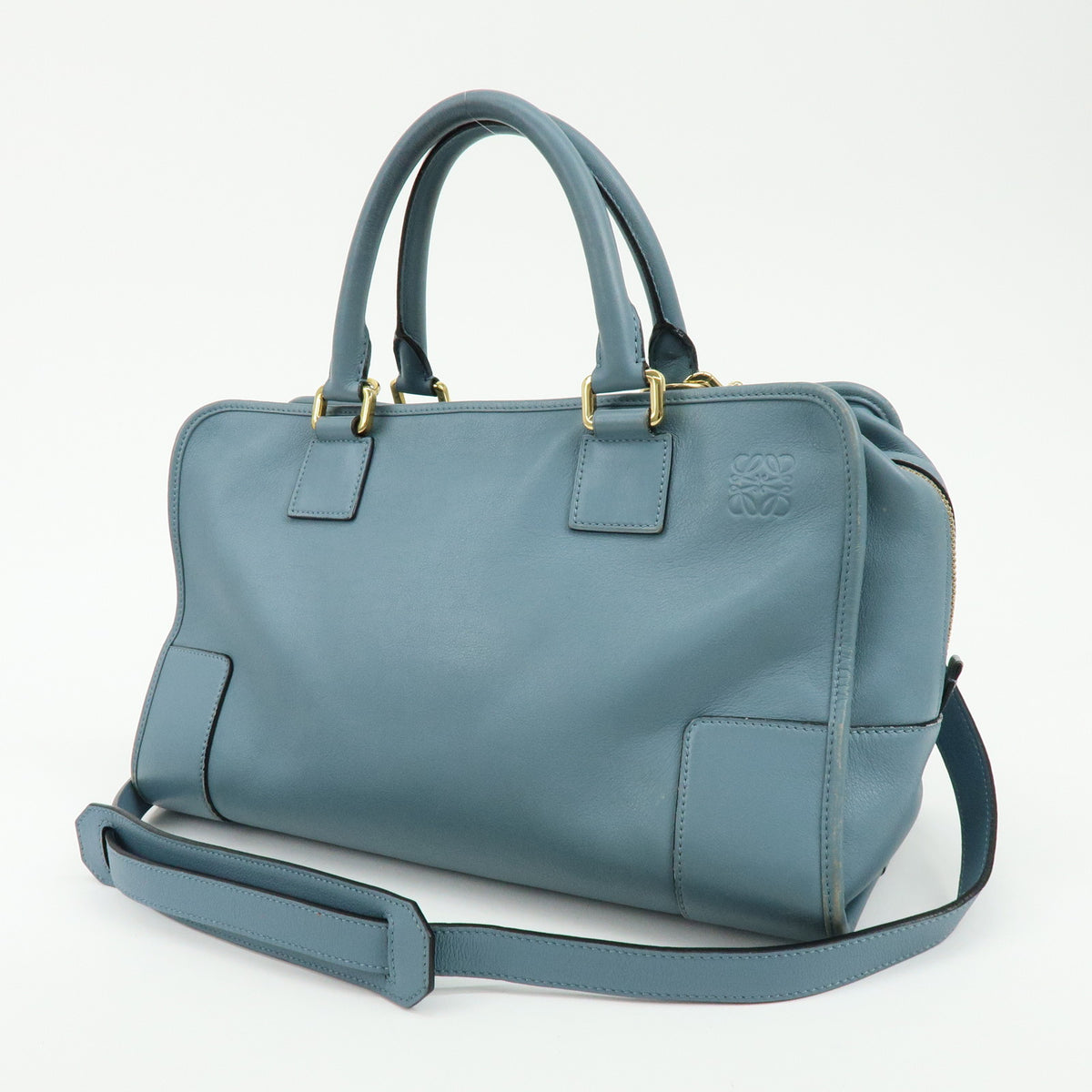 LOEWE Anagram Amazona 36 Leather 2Way Hand Bag Boston Bag Blue
