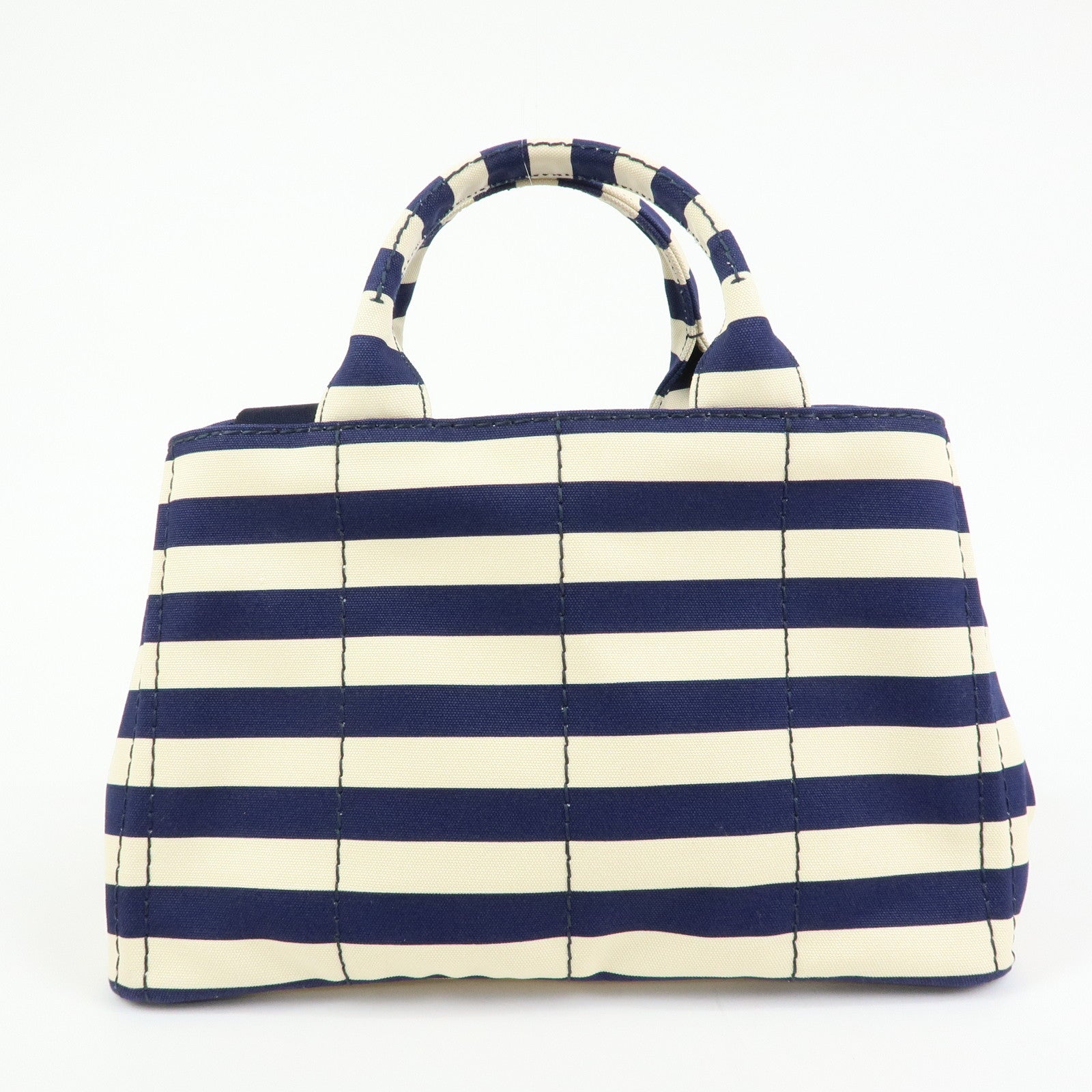 PRADA Canapa Canvas 2Way Bag Hand Bag Stripe Blue White B2642B