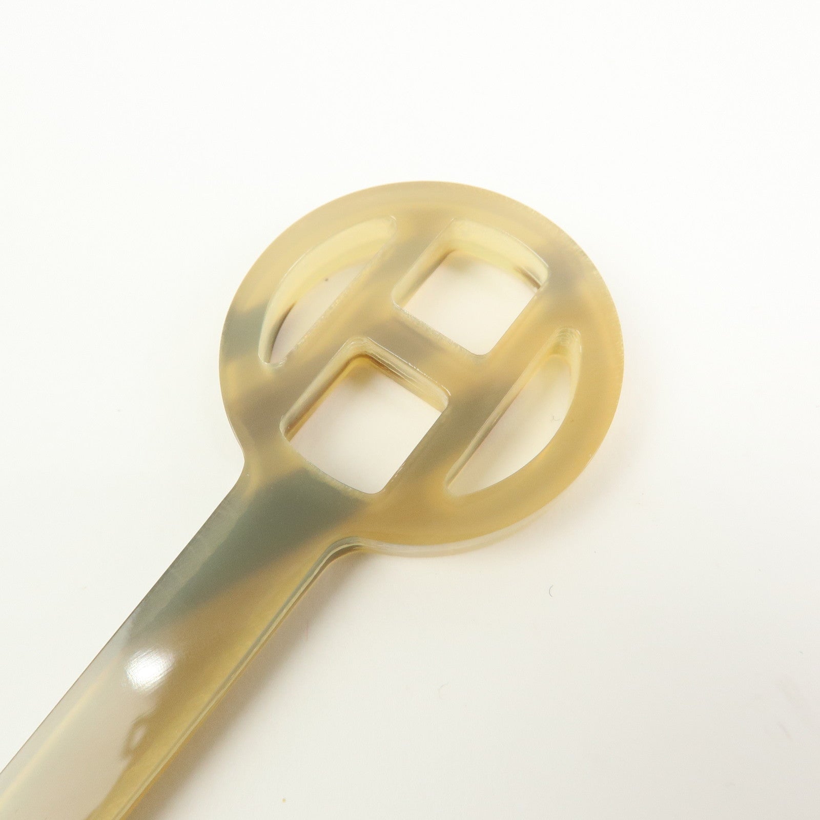 Hermes Rocaille Buffalo Horn Hair Stick Pin H Logo Beige Brown