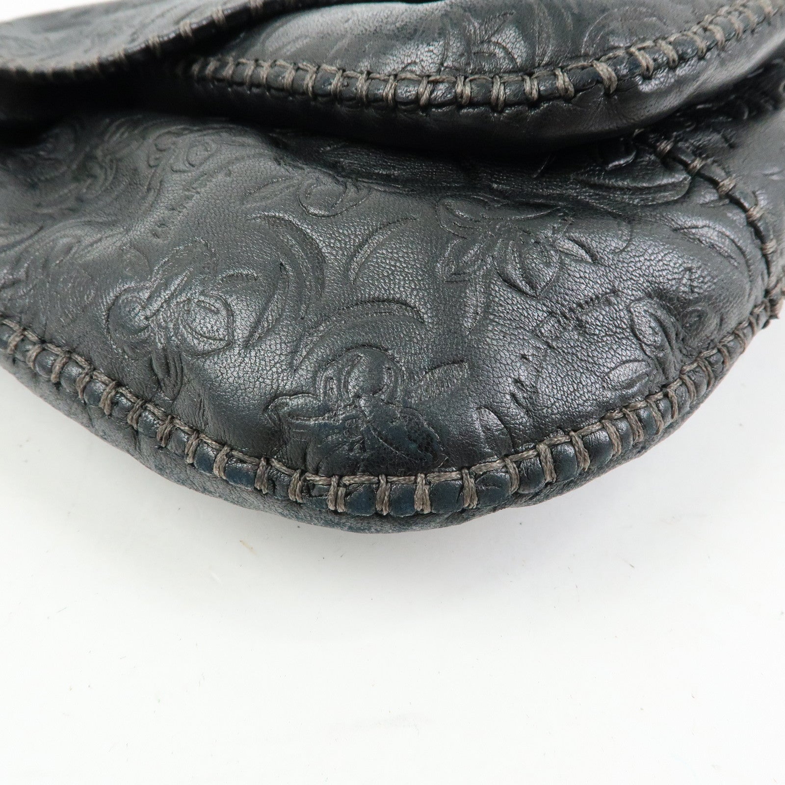 Ferragamo Gancini Embossed Flower Leather Shoulder Bag Black