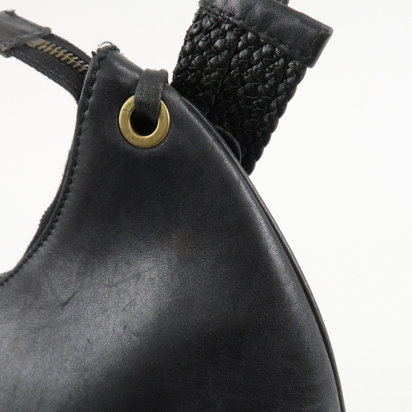 GUCCI Logo Leather Hobo Bag Shoulder Bag Hand Bag Black 204990 Used