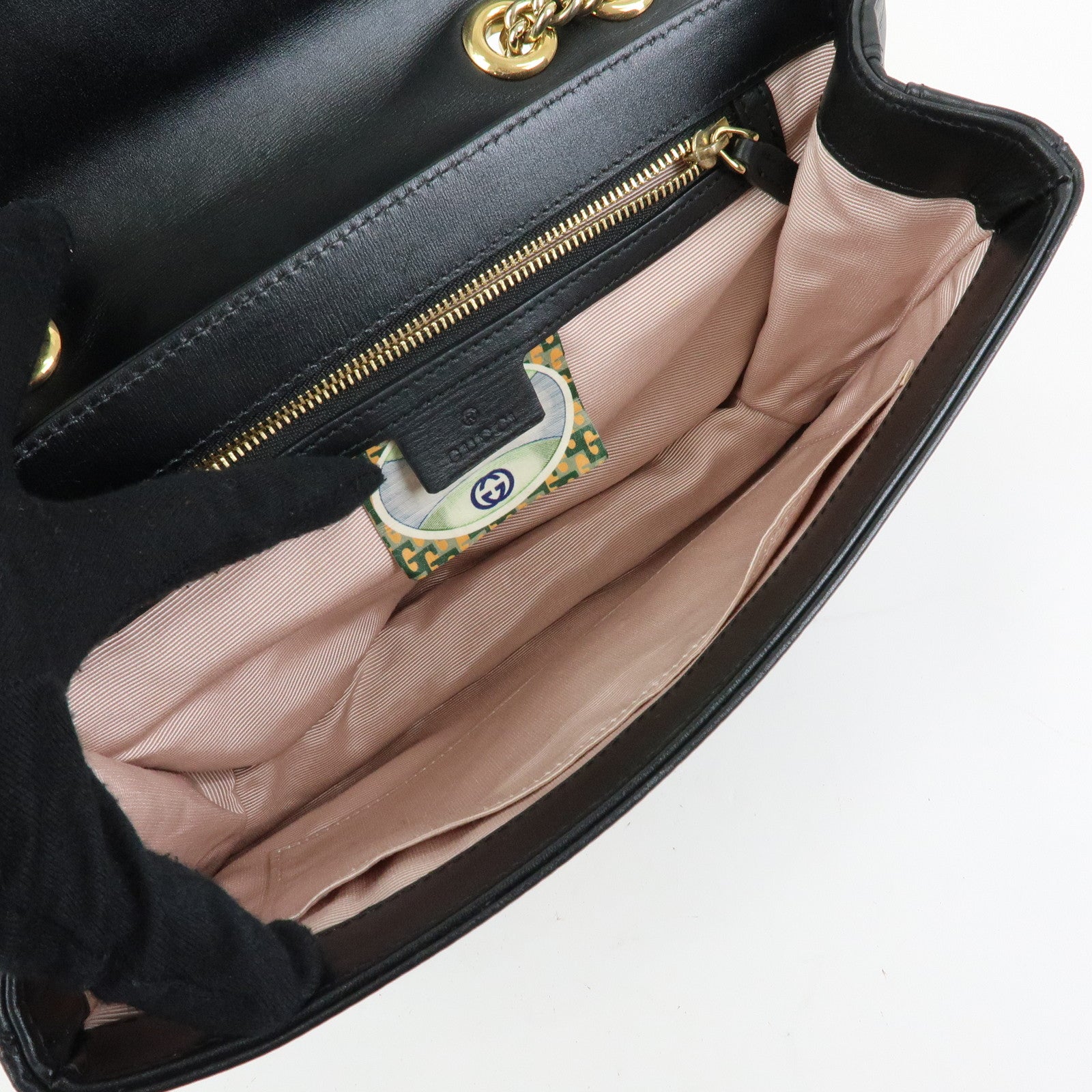 GUCCI Rajah Tiger Head Leather Chain Shoulder Bag Black 537241