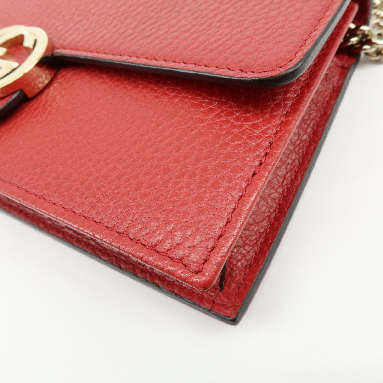 GUCCI Interlocking G Leather Chain Wallet Shoulder Bag Red 510314
