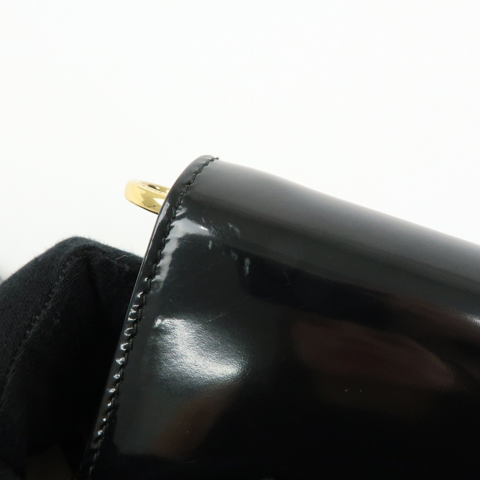 Prada Patent Leather Chain Long Wallet Shoulder Bag Black BT0920