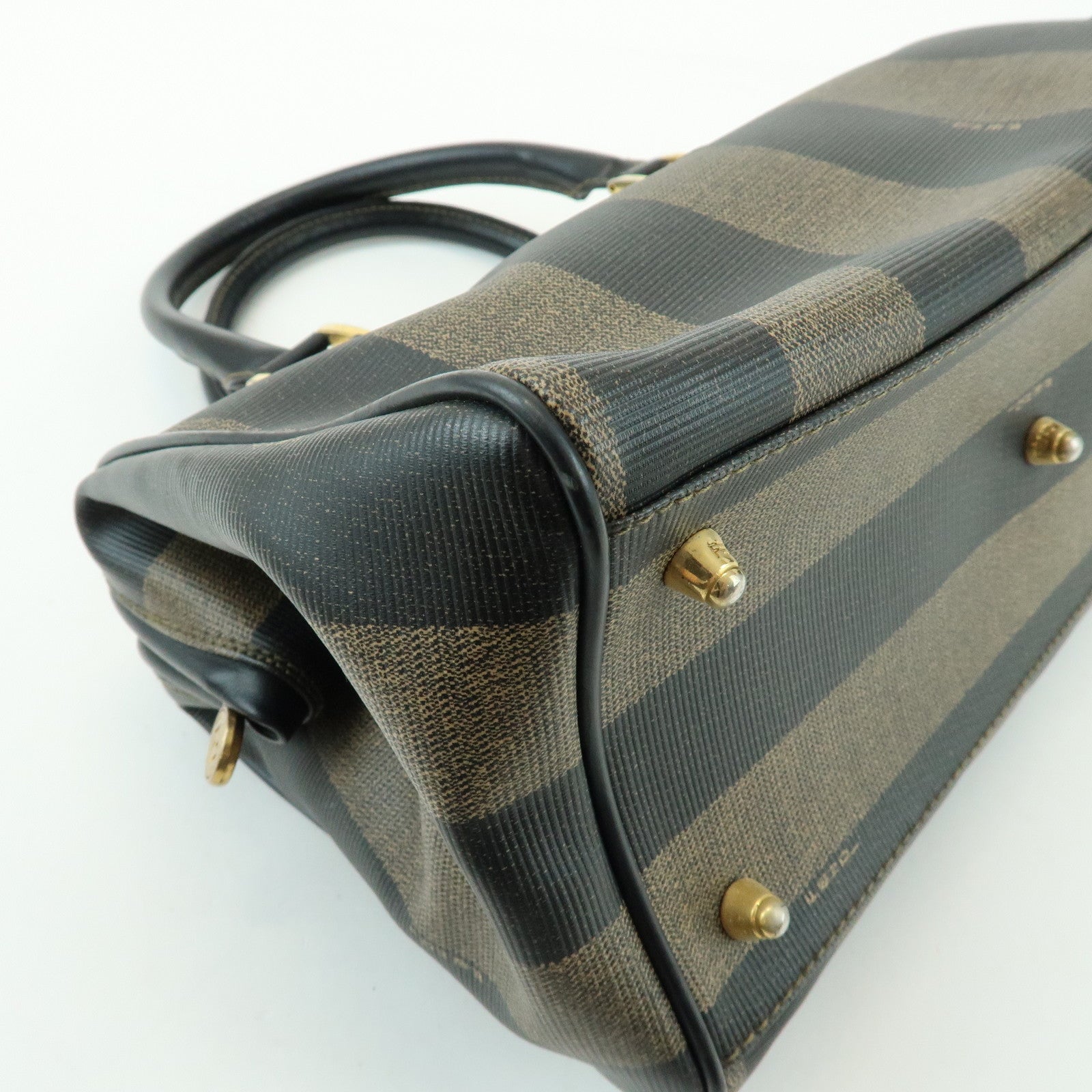 FENDI Pequin PVC Leather 2Way Bag Boston Bag Brown 259022