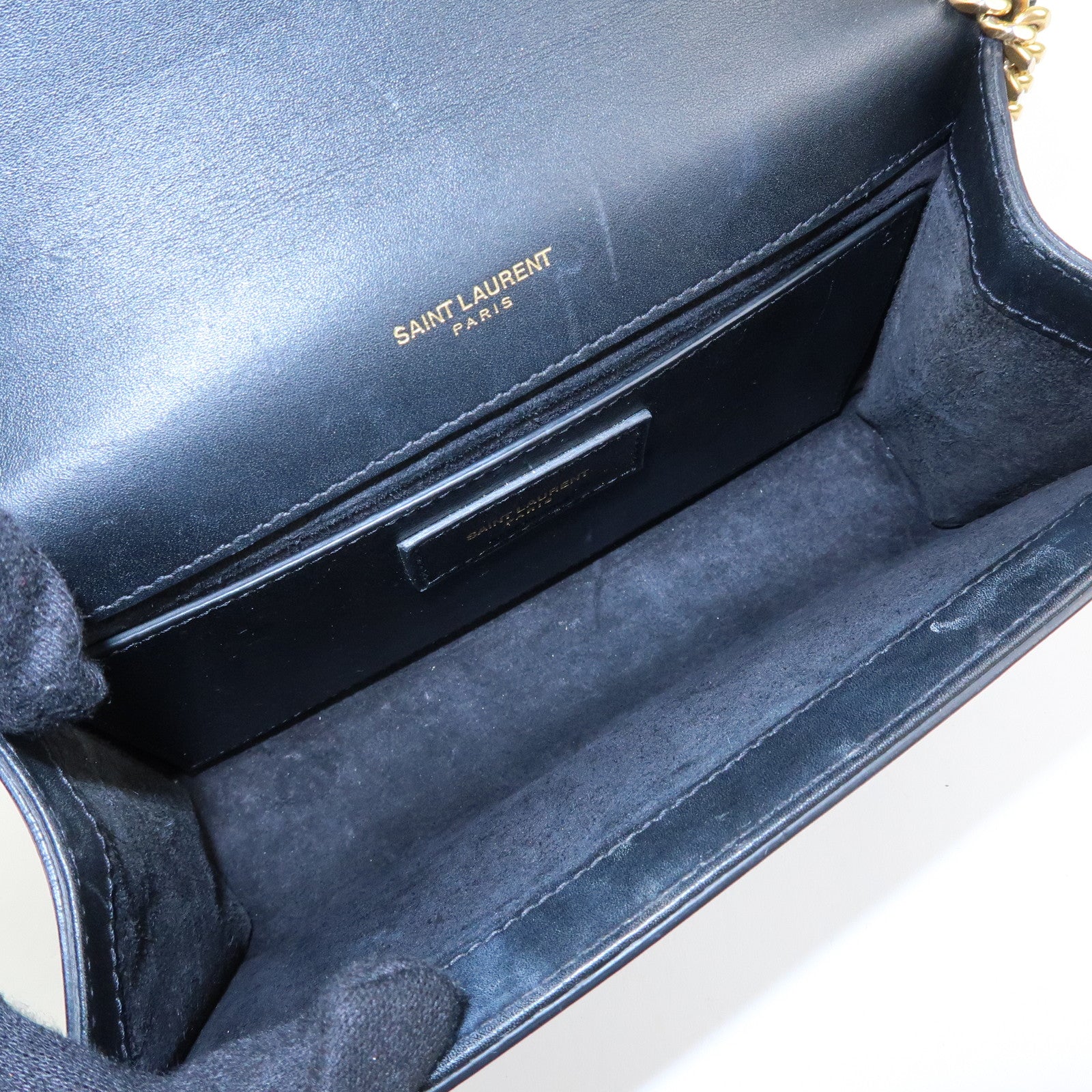 SAINT LAURENT PARIS Leather Chain Shoulder Bag Black 474366