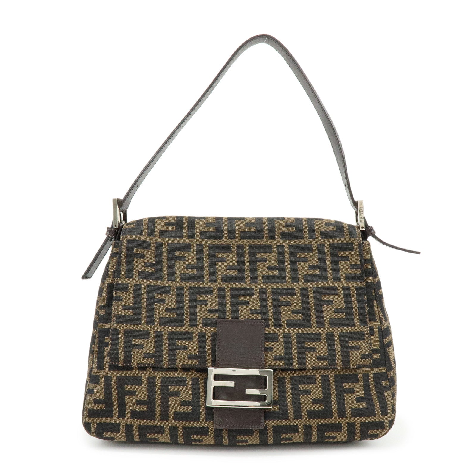 FENDI Mamma Baguette Canvas Leather Shoulder Hand Bag Brown 17132642