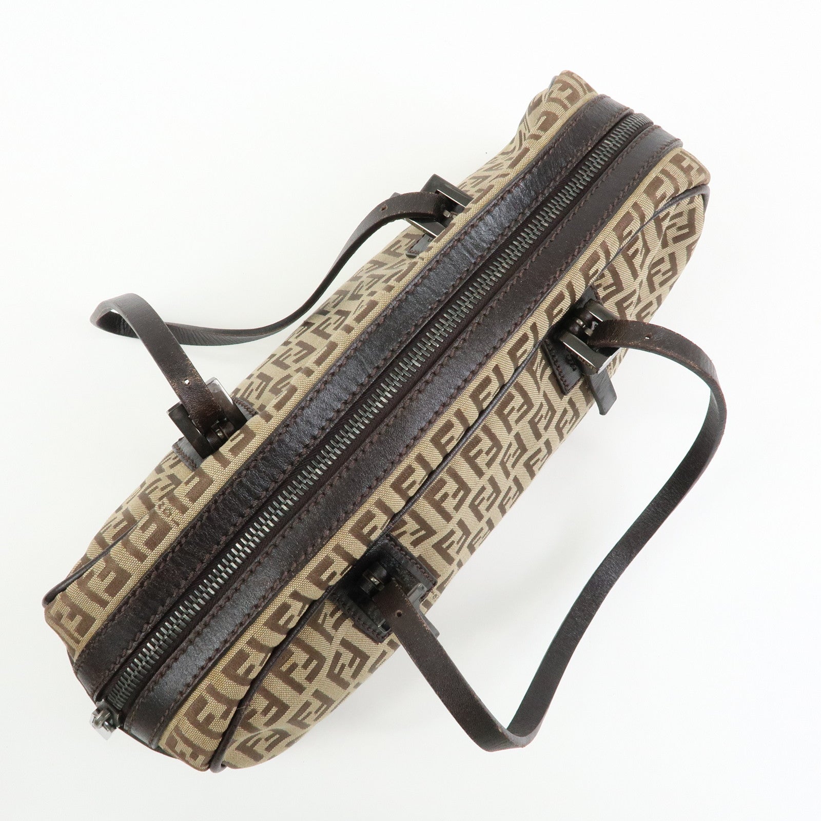 FENDI Zucchino Canvas Leather Mini Boston Hand Bag Beige Brown 8BL007
