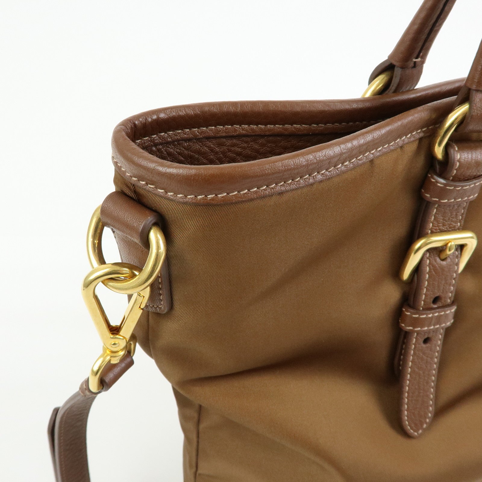 PRADA Logo Nylon Leather 2Way Bag Shoulder Bag Brown BR4991