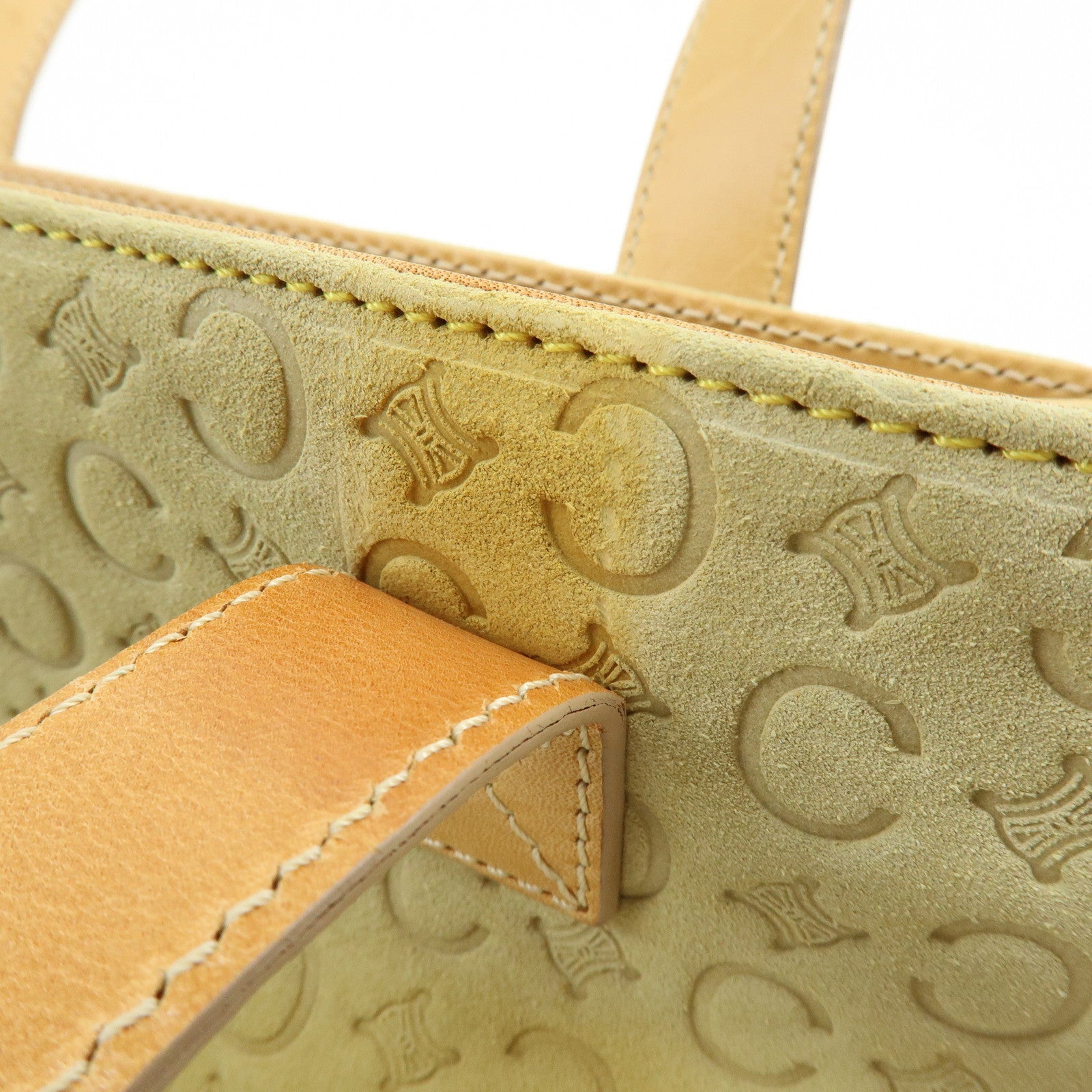 CELINE C Macadam Suede Leather Hand Bag Tote Bag Light Green