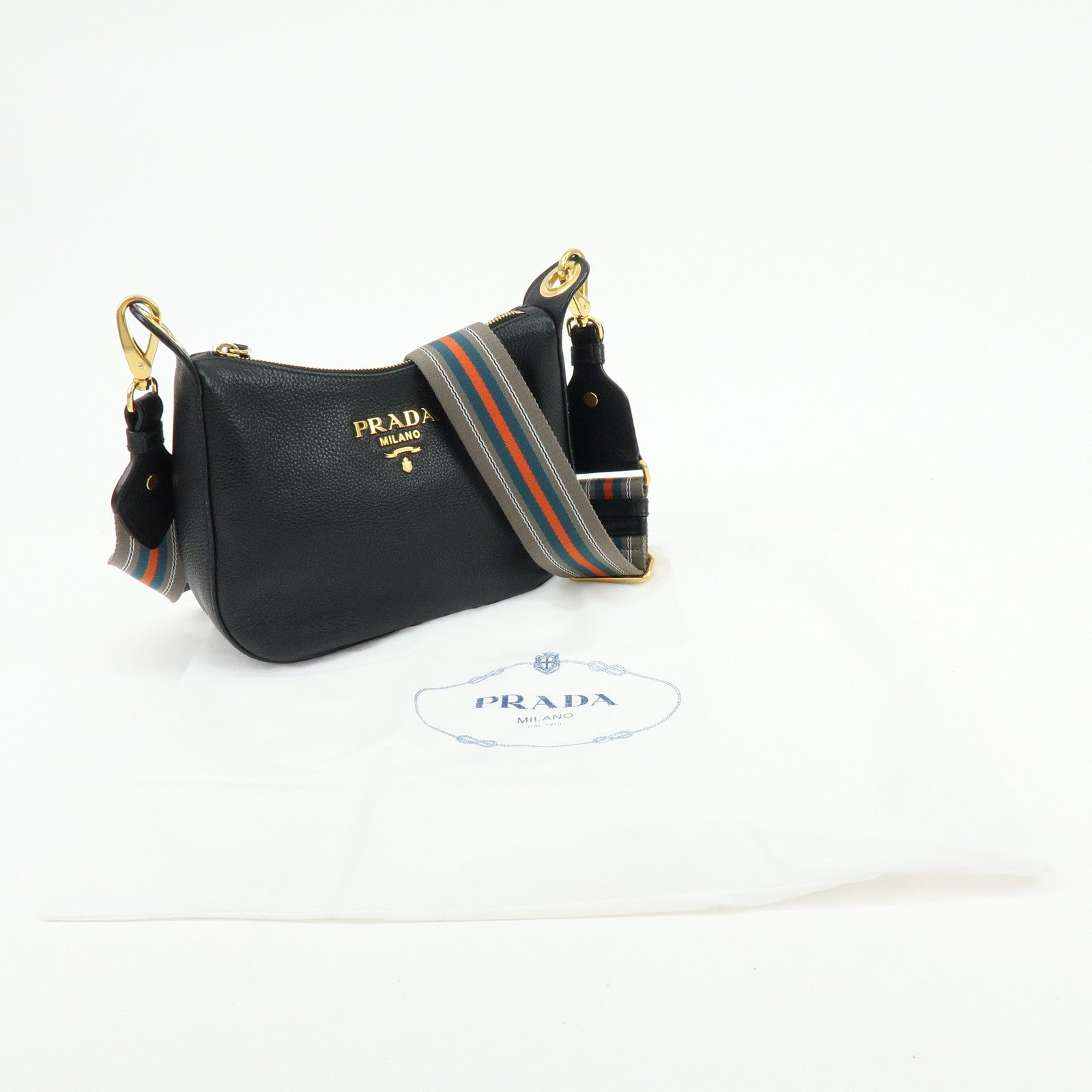 PRADA Vitello Phenix Leather Shoulder Bag Crossbody Bag Black 1BC180