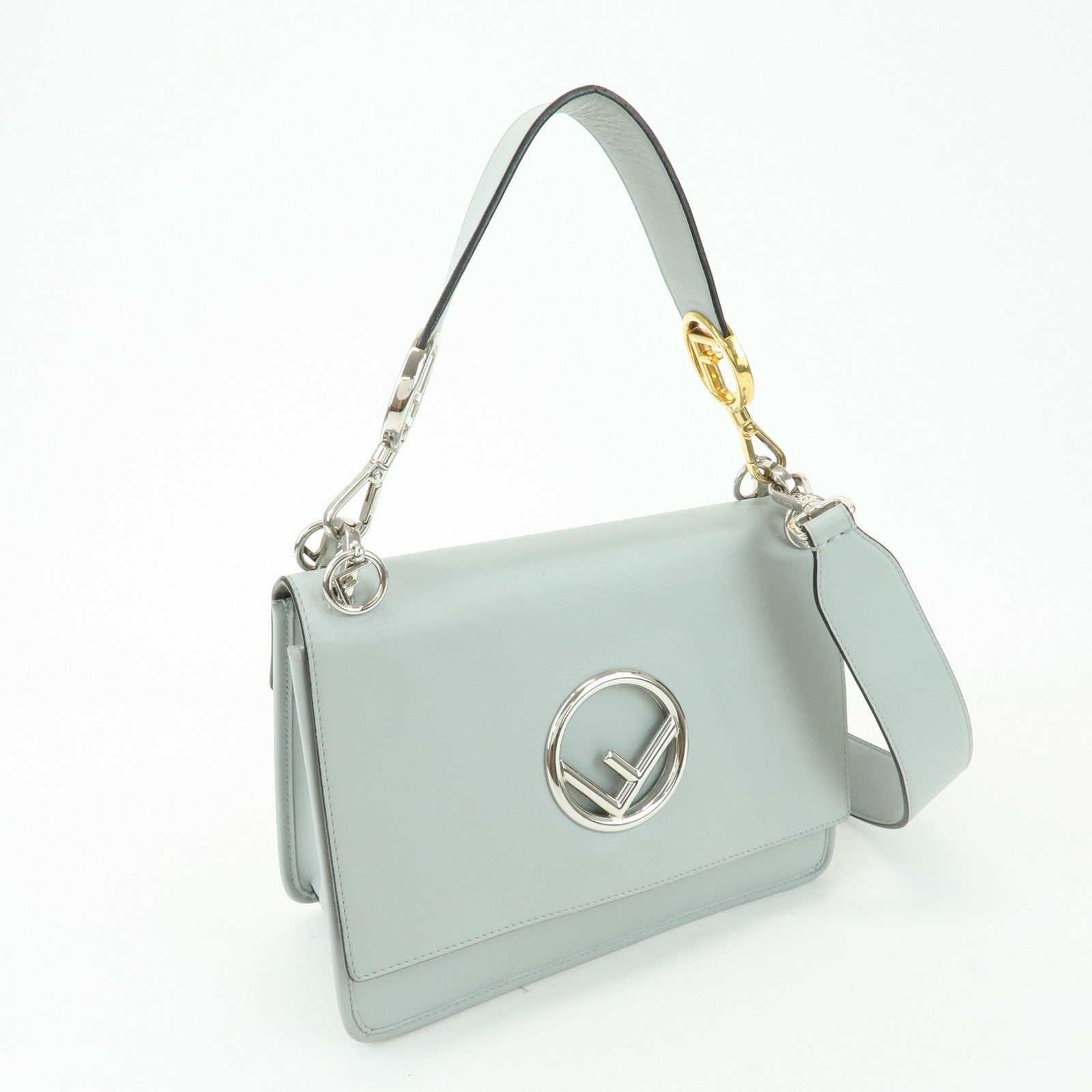 FENDI KAN I Leather 2Way Bag Shoulder Bag Hand Bag Gray