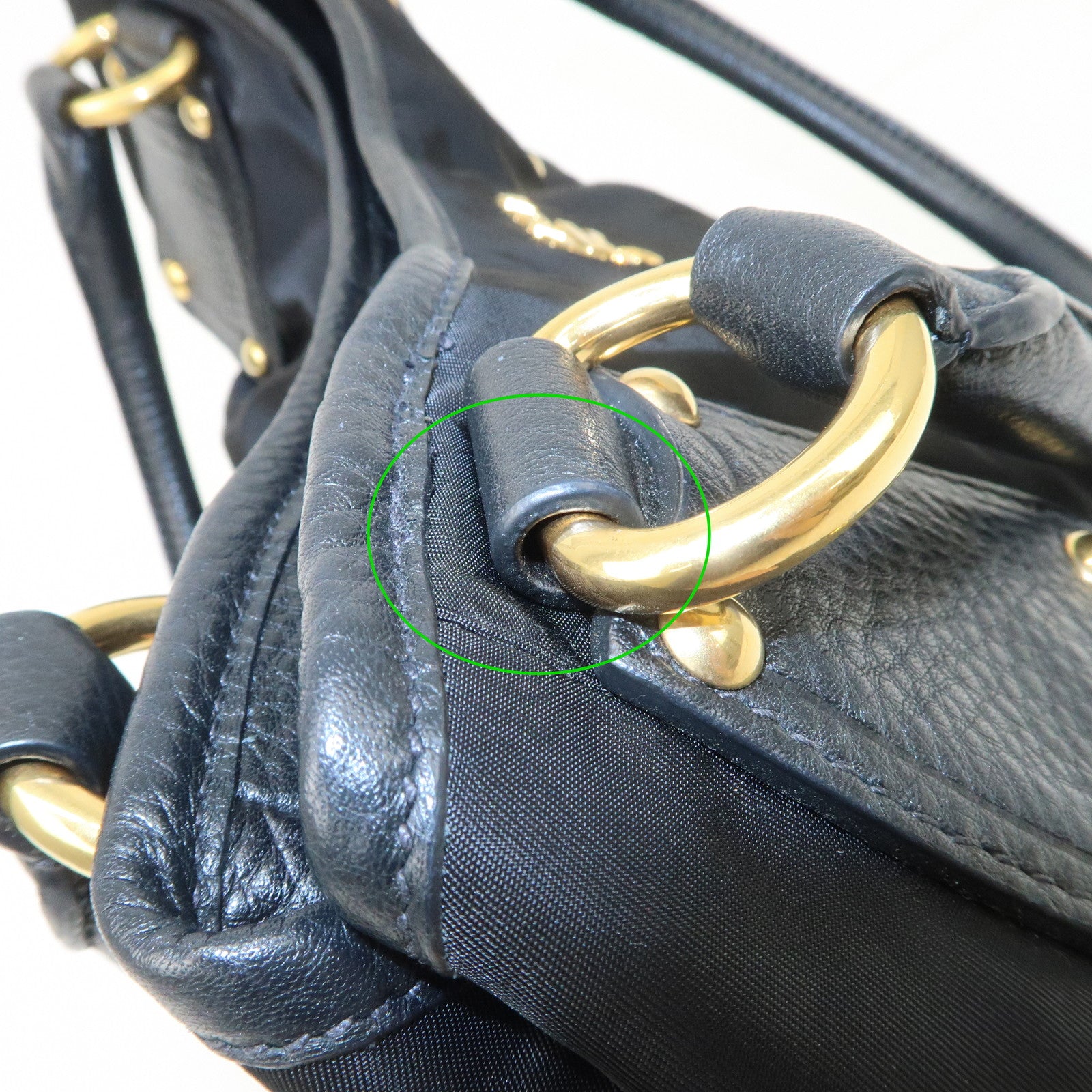 PRADA Nylon Leather Tote Bag Shoulder Bag Black Gold HDW BR4635 Used