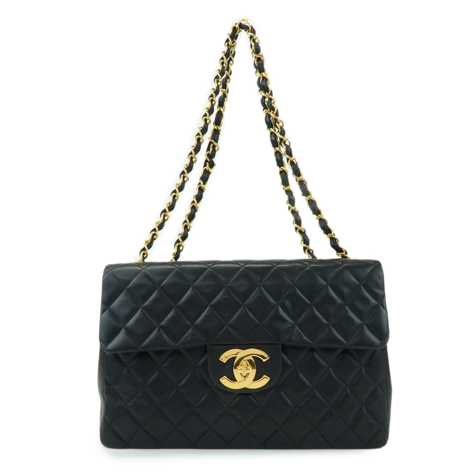 CHANEL Jumbo Matelasse 34 Lamb Skin Chain Shoulder Bag Black A01094