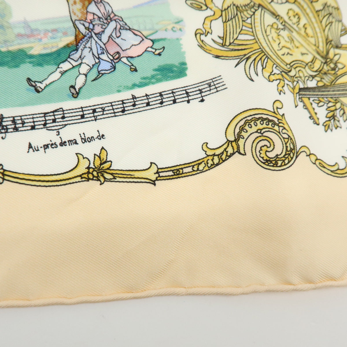 HERMES Carre 45 Silk 100% Scarf CHANSONS DE FRANCE Beige Multicolor