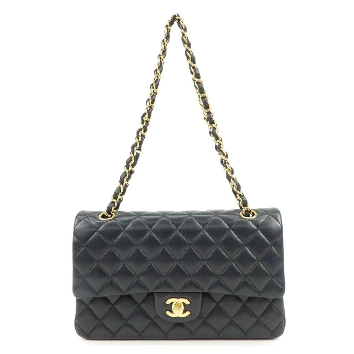 CHANEL Matelasse 25 Lamb Skin Double Flap Chain Shoulder Bag A01112