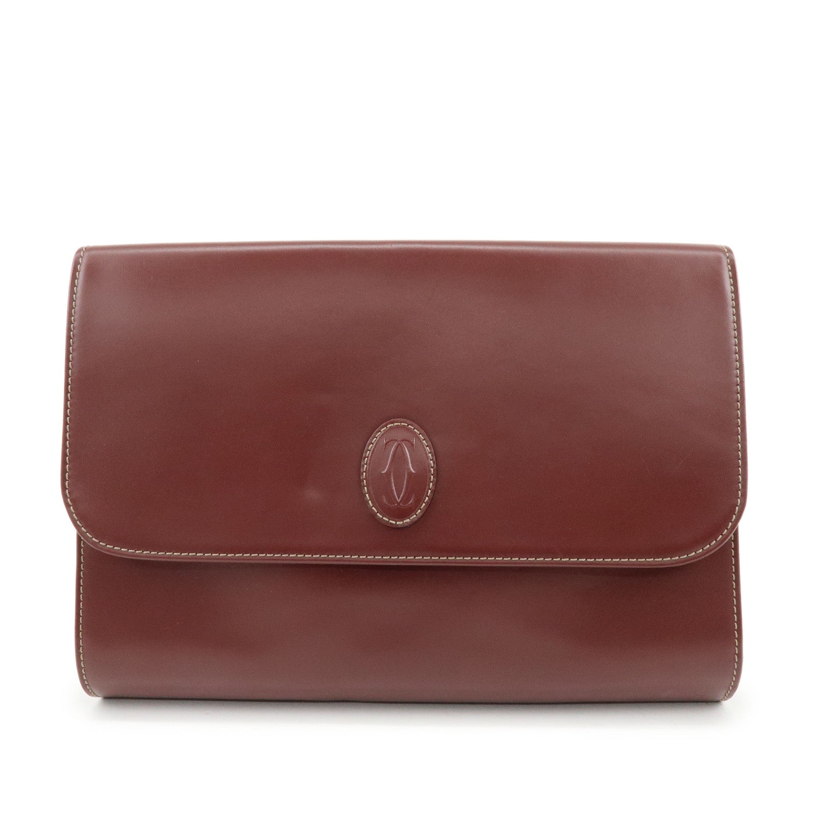 Cartier Must de Cartier Leather Clutch Bag Flat Pouch Bordeaux