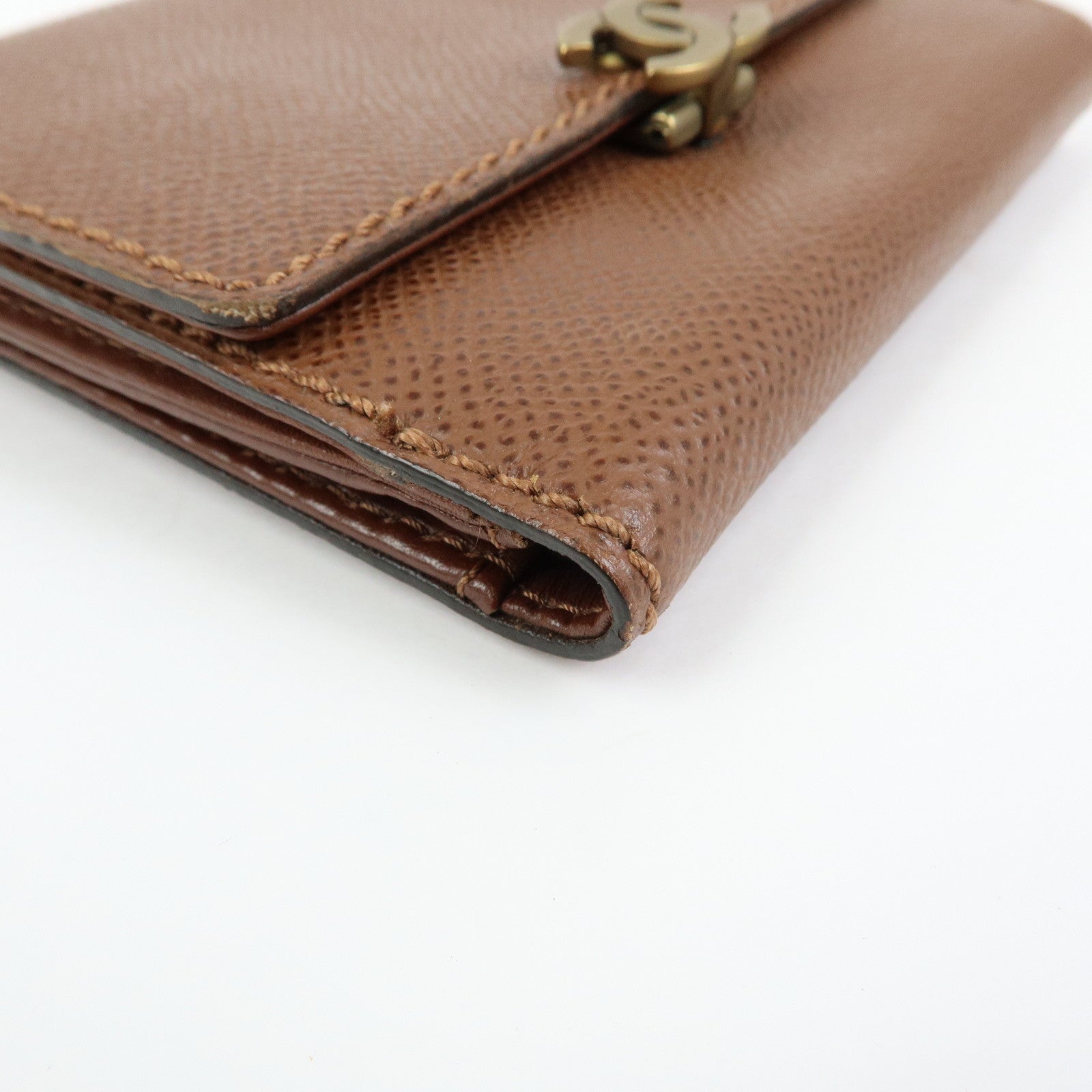 CHANEL COCO Mark Leather Bi-fold Compact Wallet Brown Gold