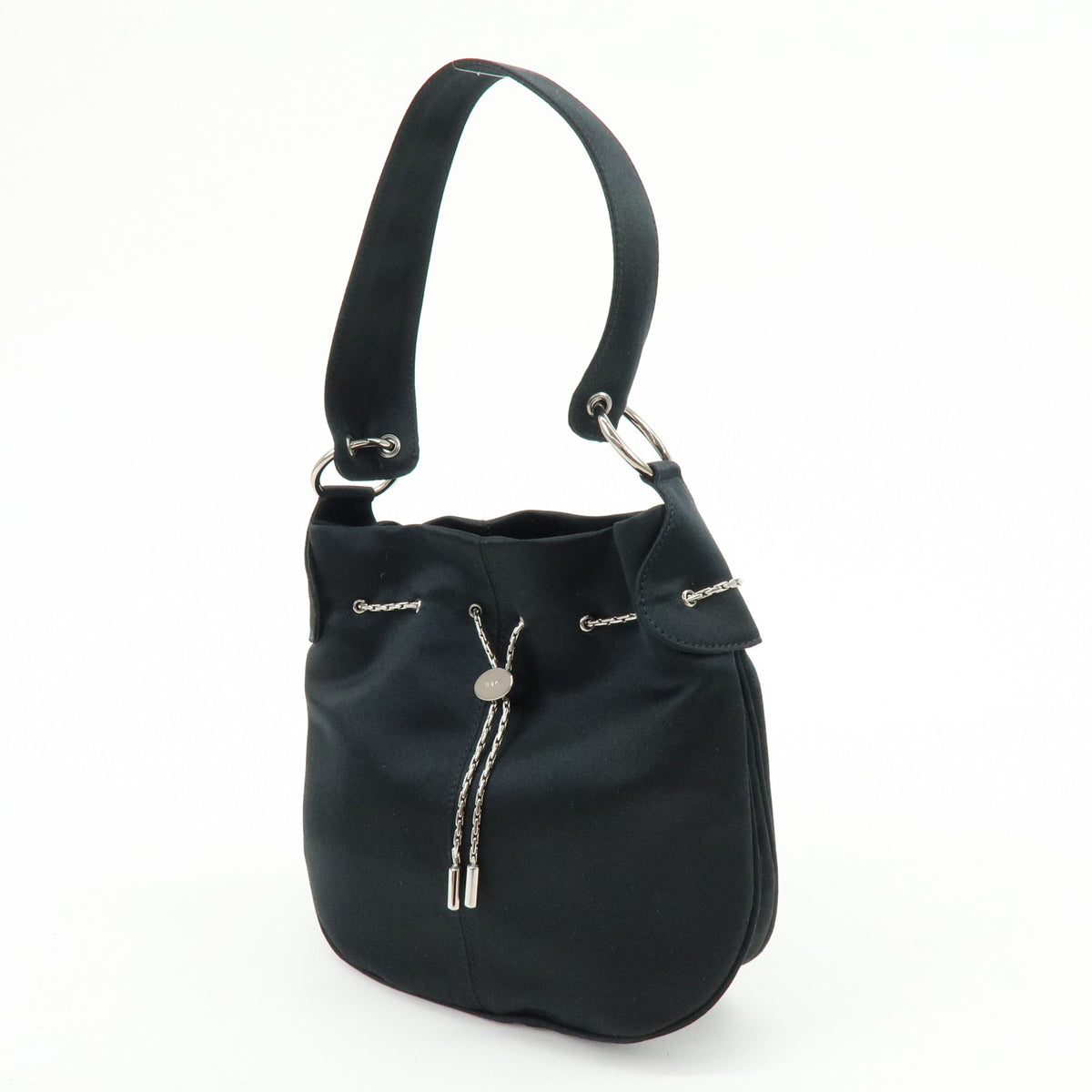 TOD'S Logo Nylon Shoulder Bag Hand Bag Black Silver