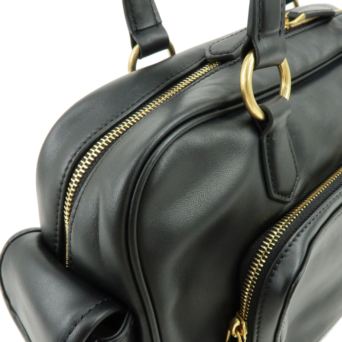 MIU MIU Pocket Top Handle Bag Nappa Leather Boston Bag Black 5BB179