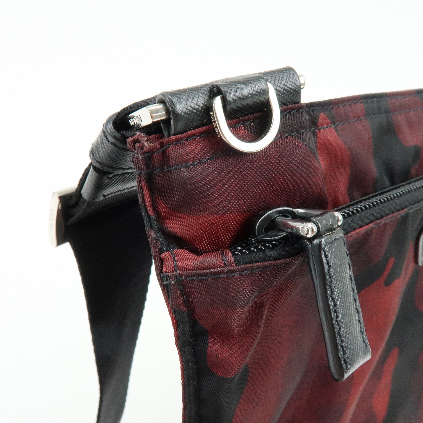 PRADA Triangle Logo Nylon Shoulder Crossbody Bag Camouflage Red BT0978