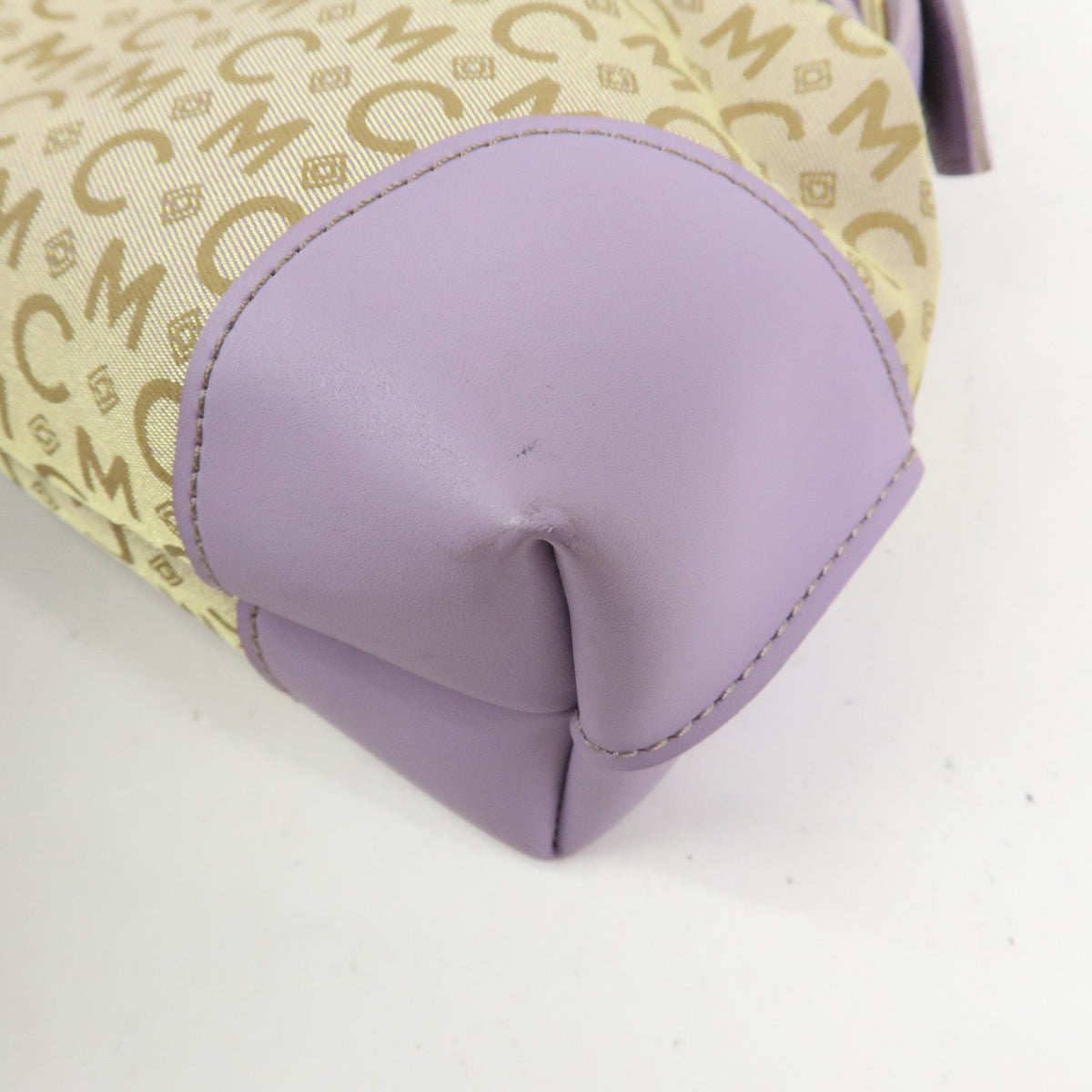 MCM Visetos Jacquard Canvas Leather Mini Hand Bag Beige Purple
