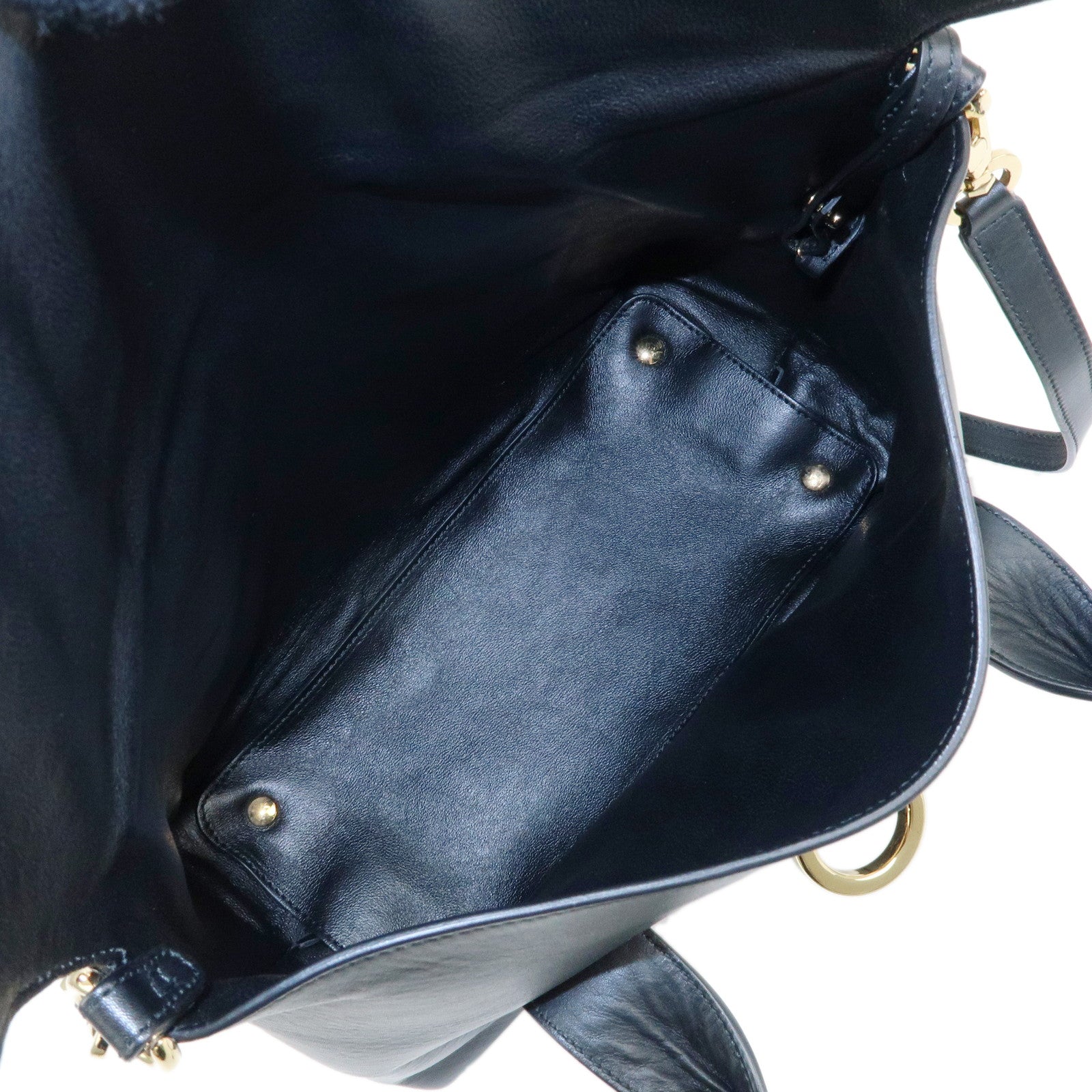 Ferragamo Gancini Leather 2Way Bag Hand Bag Shoulder Bag Black