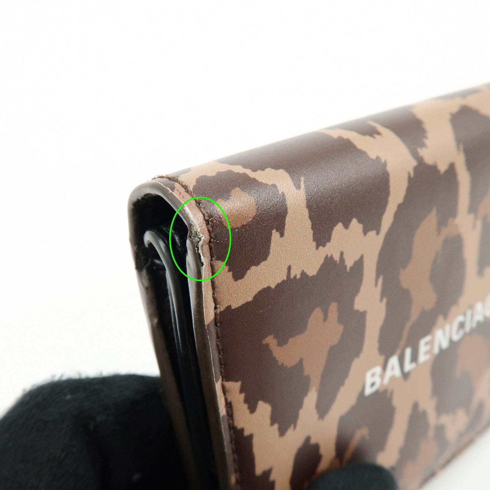 Balenciaga Leather Bi-Fold Compact Wallet Leopard Motif Brown