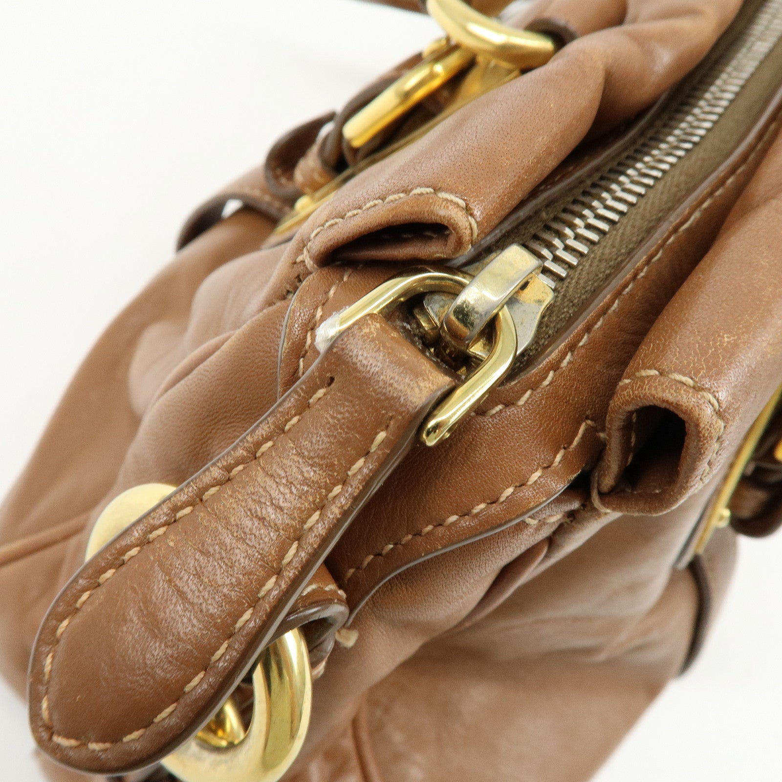 PRADA Leather 2Way Bag Hand Bag Shoulder Bag Brown