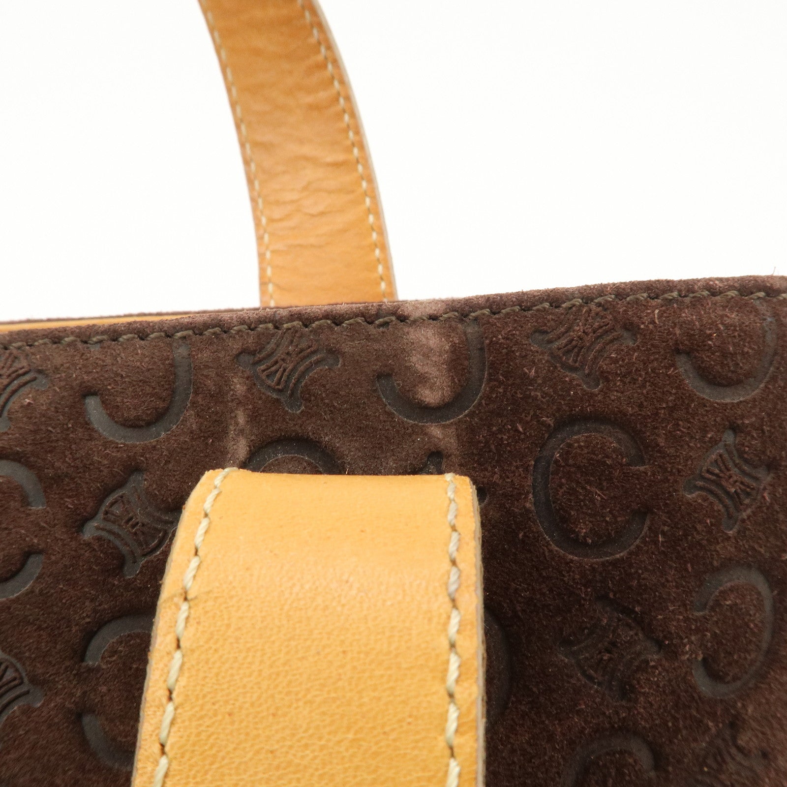 CELINE C Macadam Suede Leather Tote Bag Hand Bag Dark Brown Used