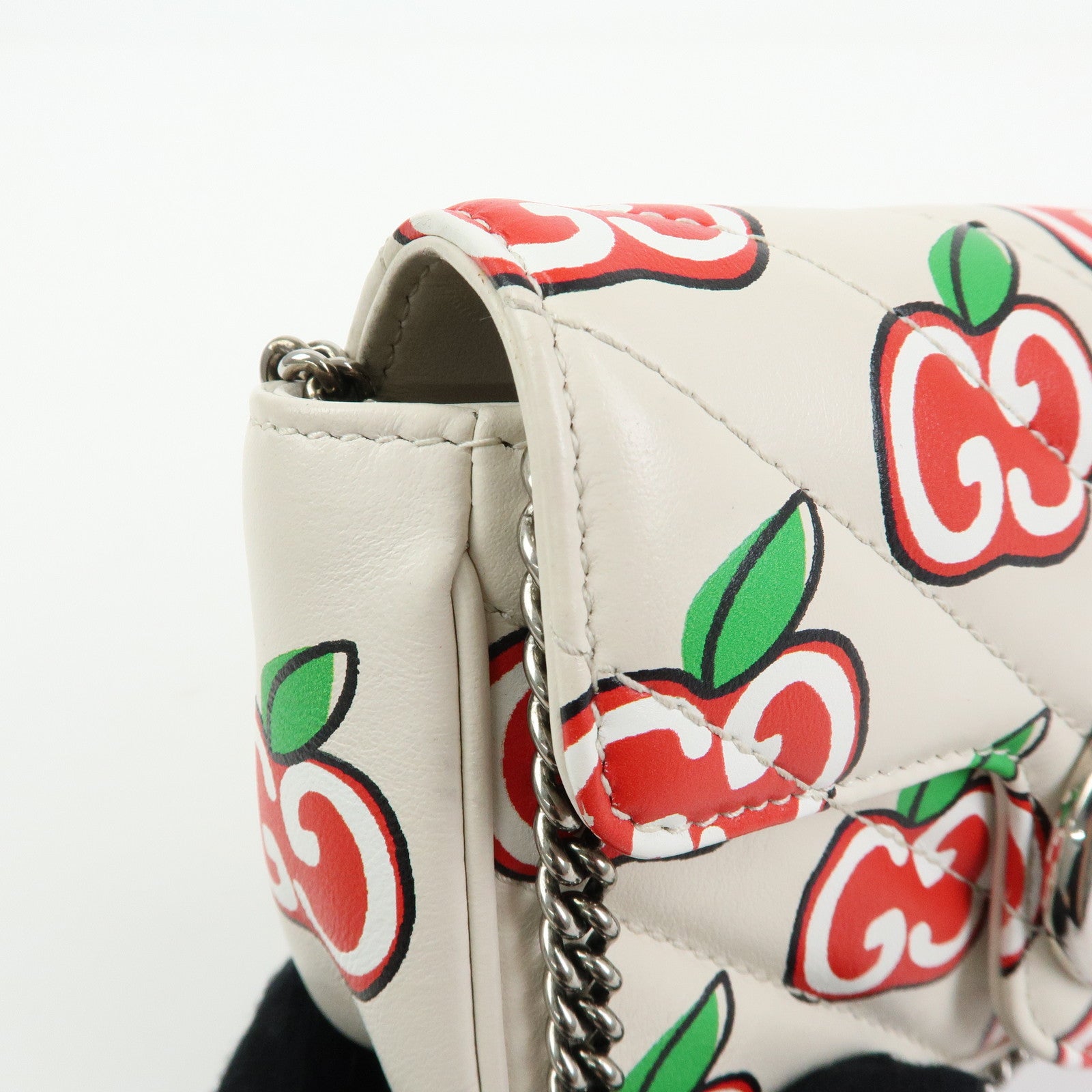 GUCCI GG Marmont Apple Chain Shoulder BAg Crossbody Bag Ivory 476433