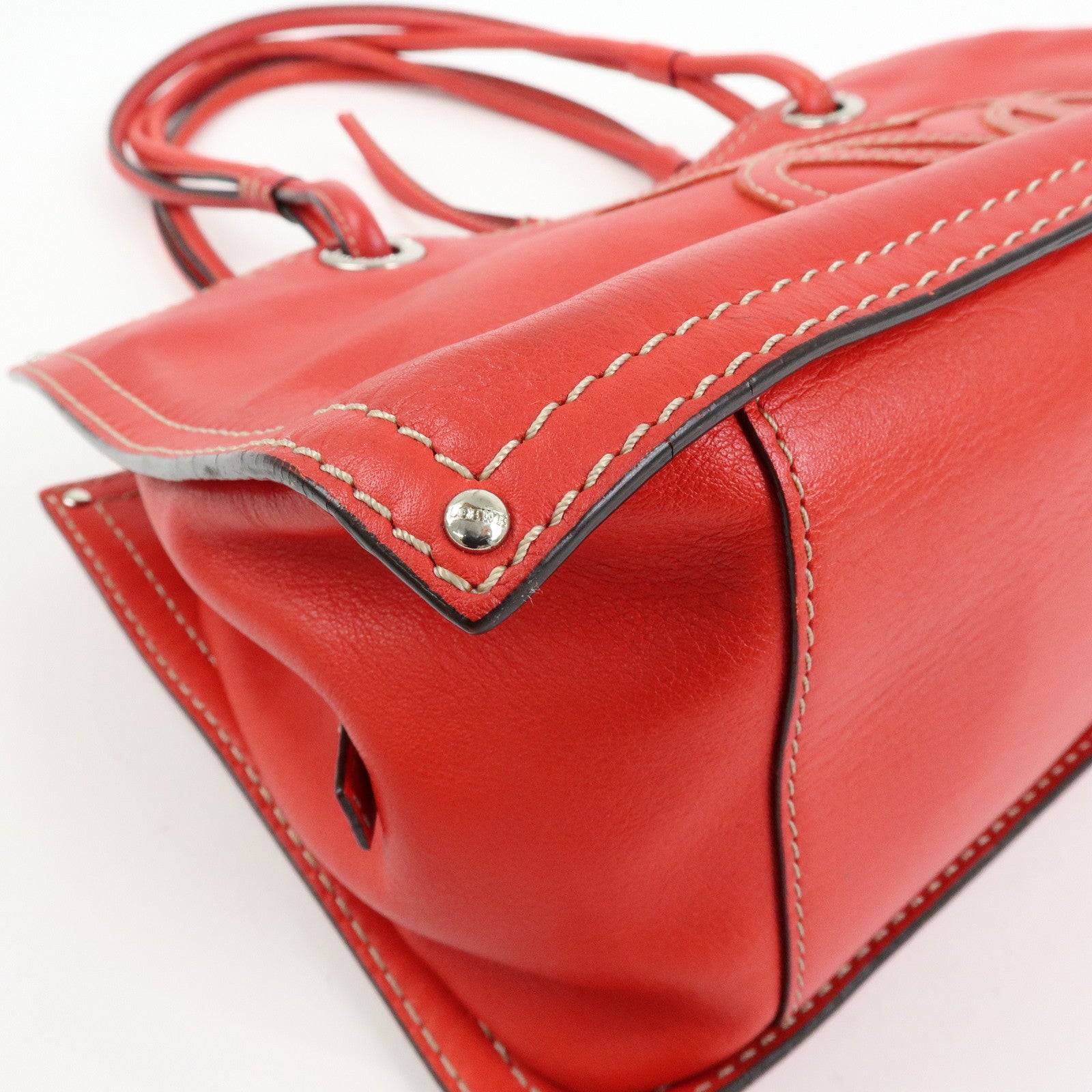 LOEWE Anagram Leather Tote Bag Hand Bag Shoulder Bag Red