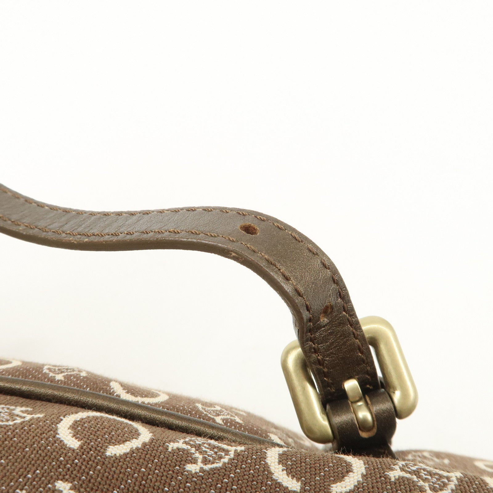 CELINE C Macadam Canvas Leather Boston Bag Hand Bag Brown White Used