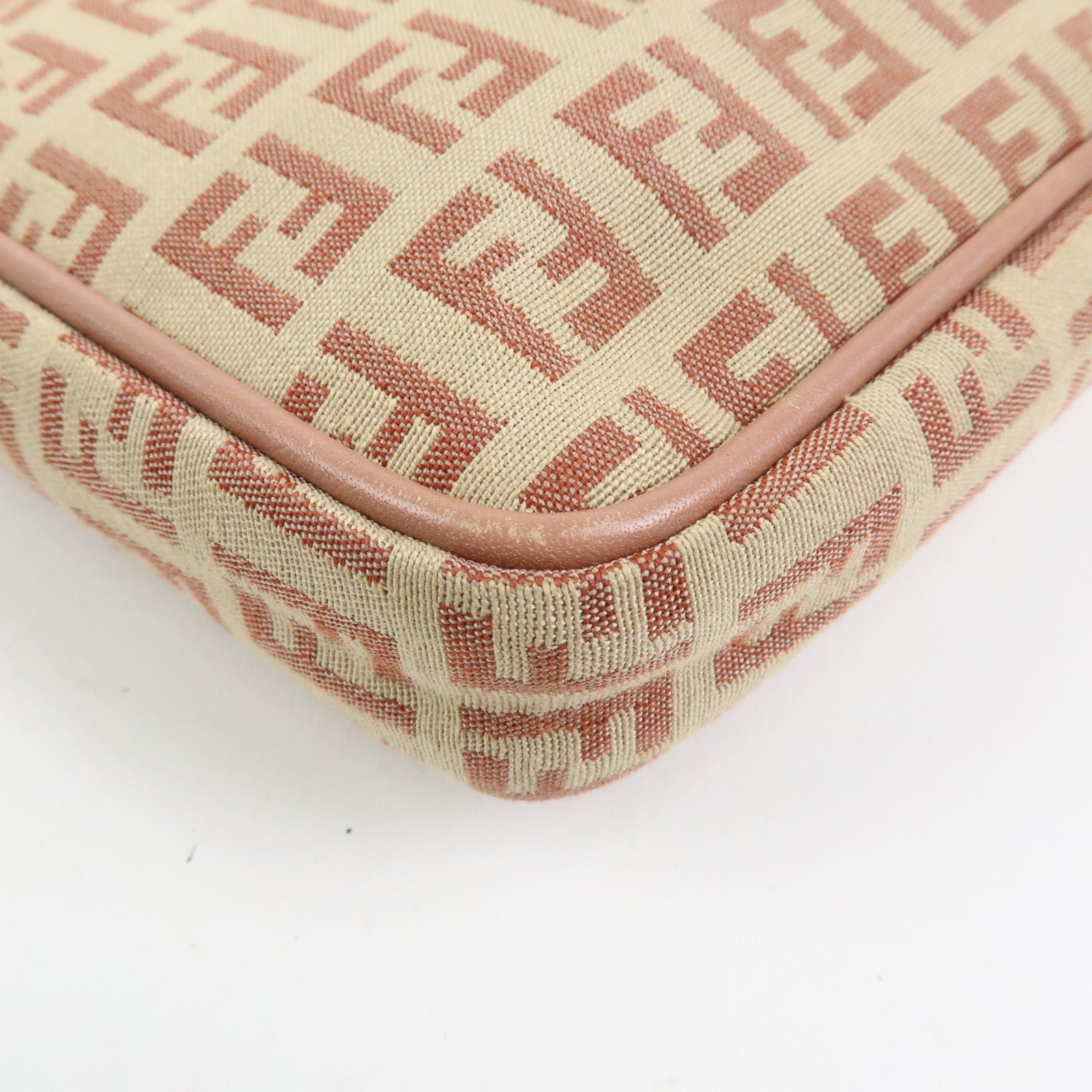 FENDI Zucchino Canvas Leather Shoulder Crossbody Bag Beige Pink 8BT053