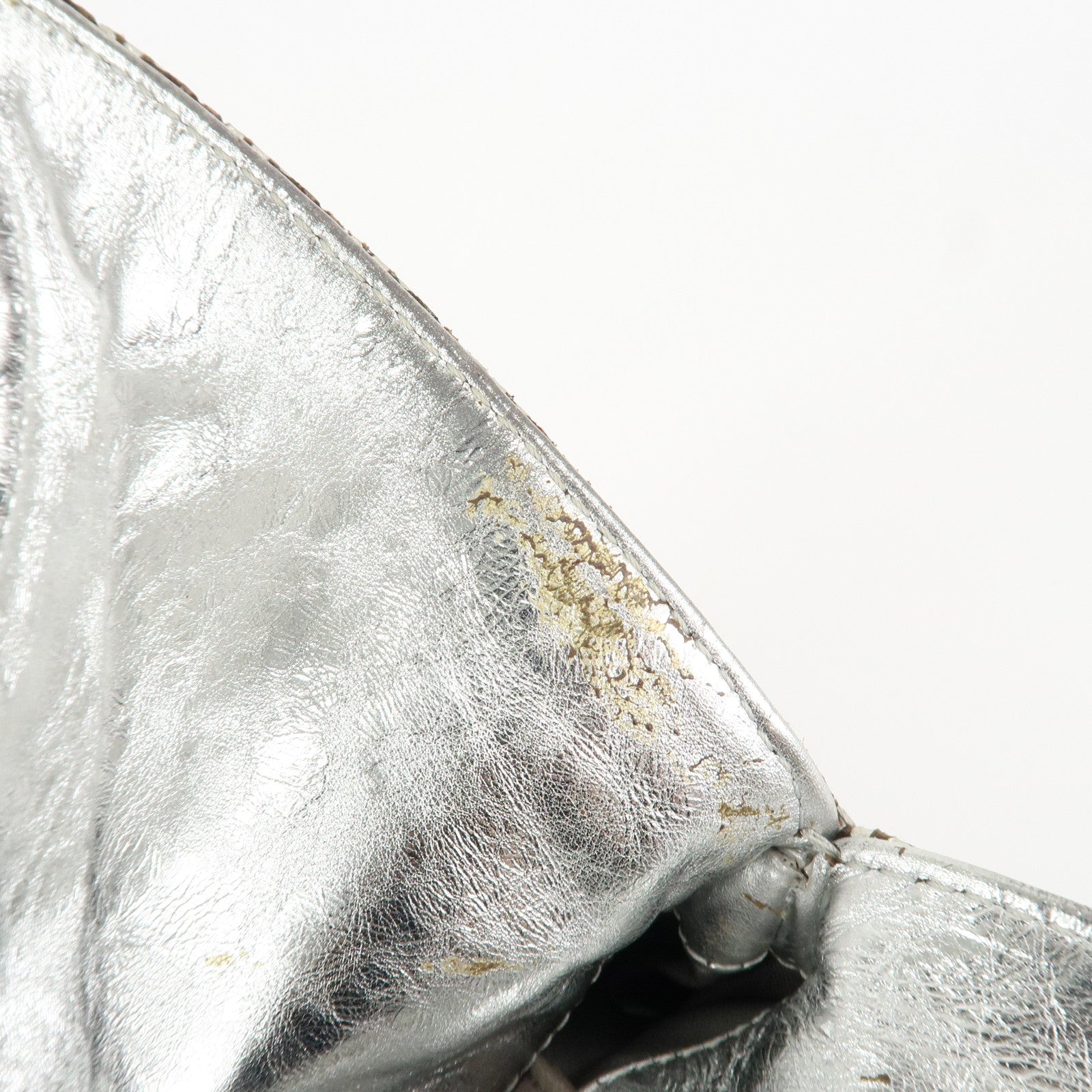 CHANEL Maxi COCO Mark Punching Leather Tote Bag Shoulder Bag Silver Used