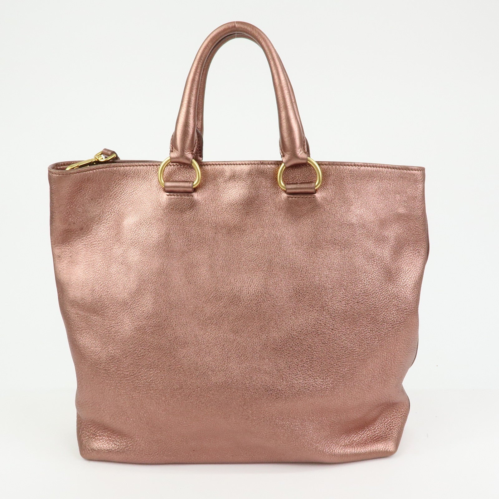 PRADA Vitello Daino Leather 2Way Tote Shoulder Bag Metallic Pink BN1713