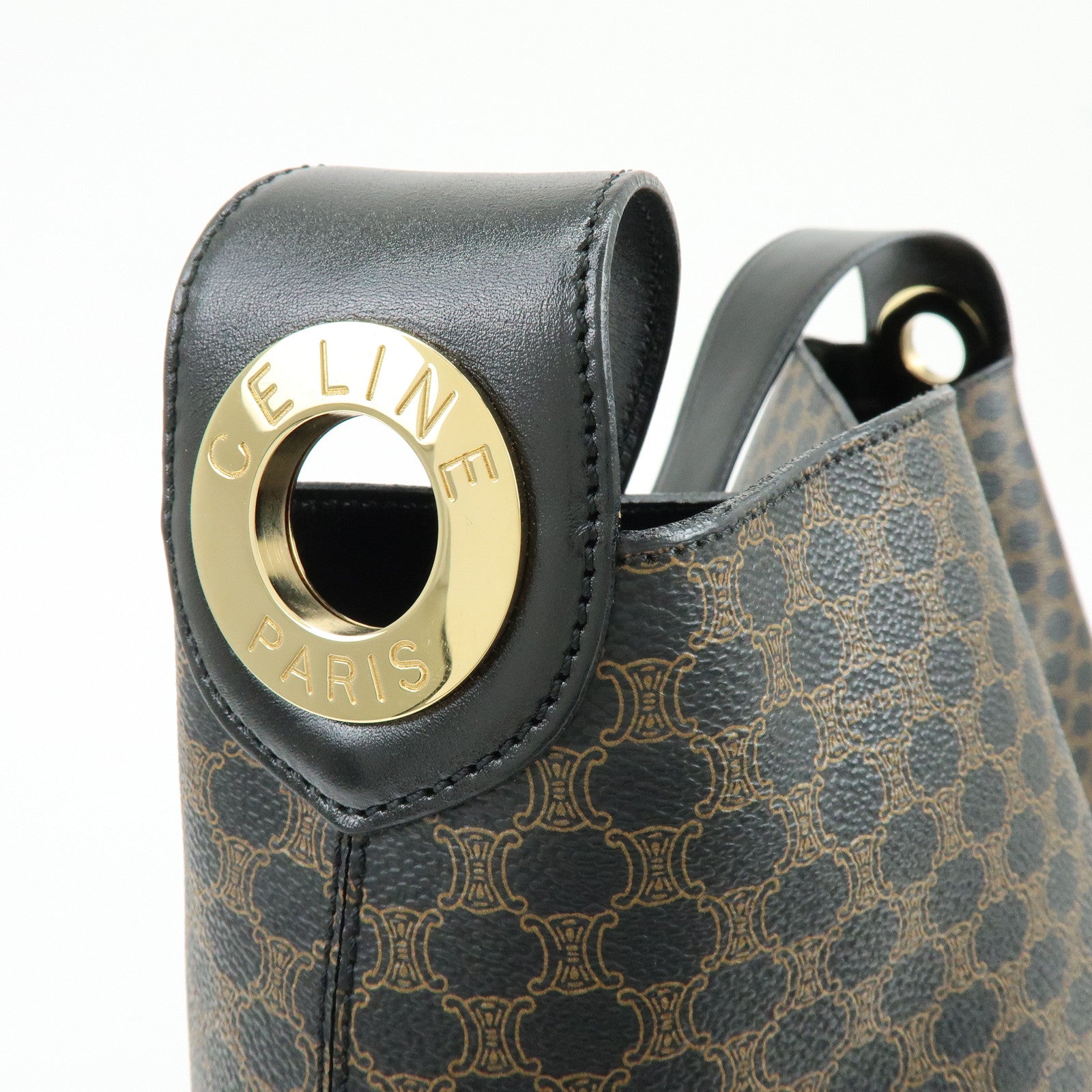 CELINE Macadam PVC Leather Shoulder Bag Brown Black