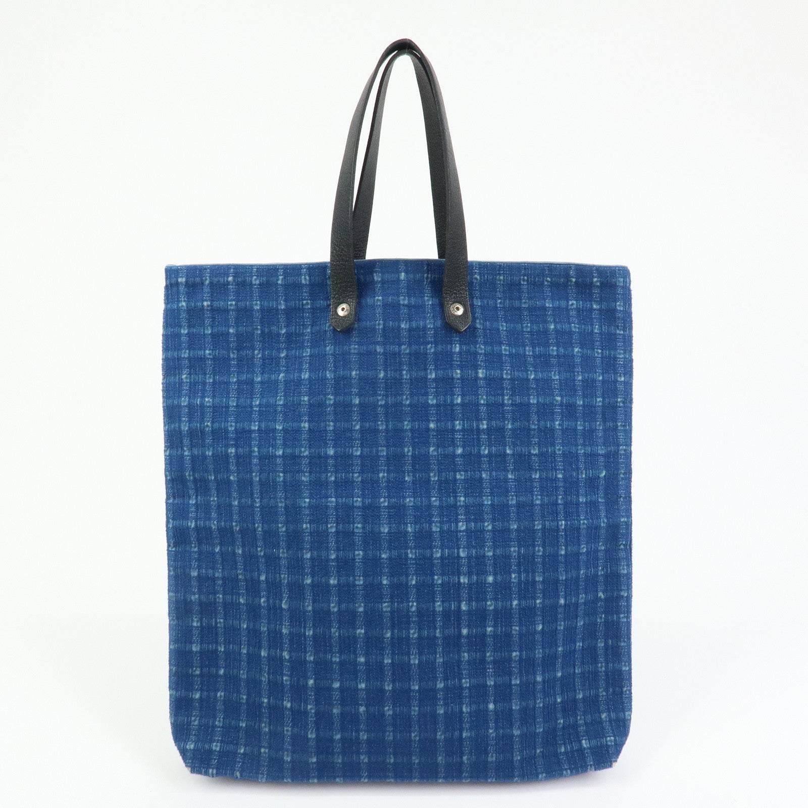 HERMES Amedaba GM Canvas Leather Tote Bag Hand Bag Navy Blue Black