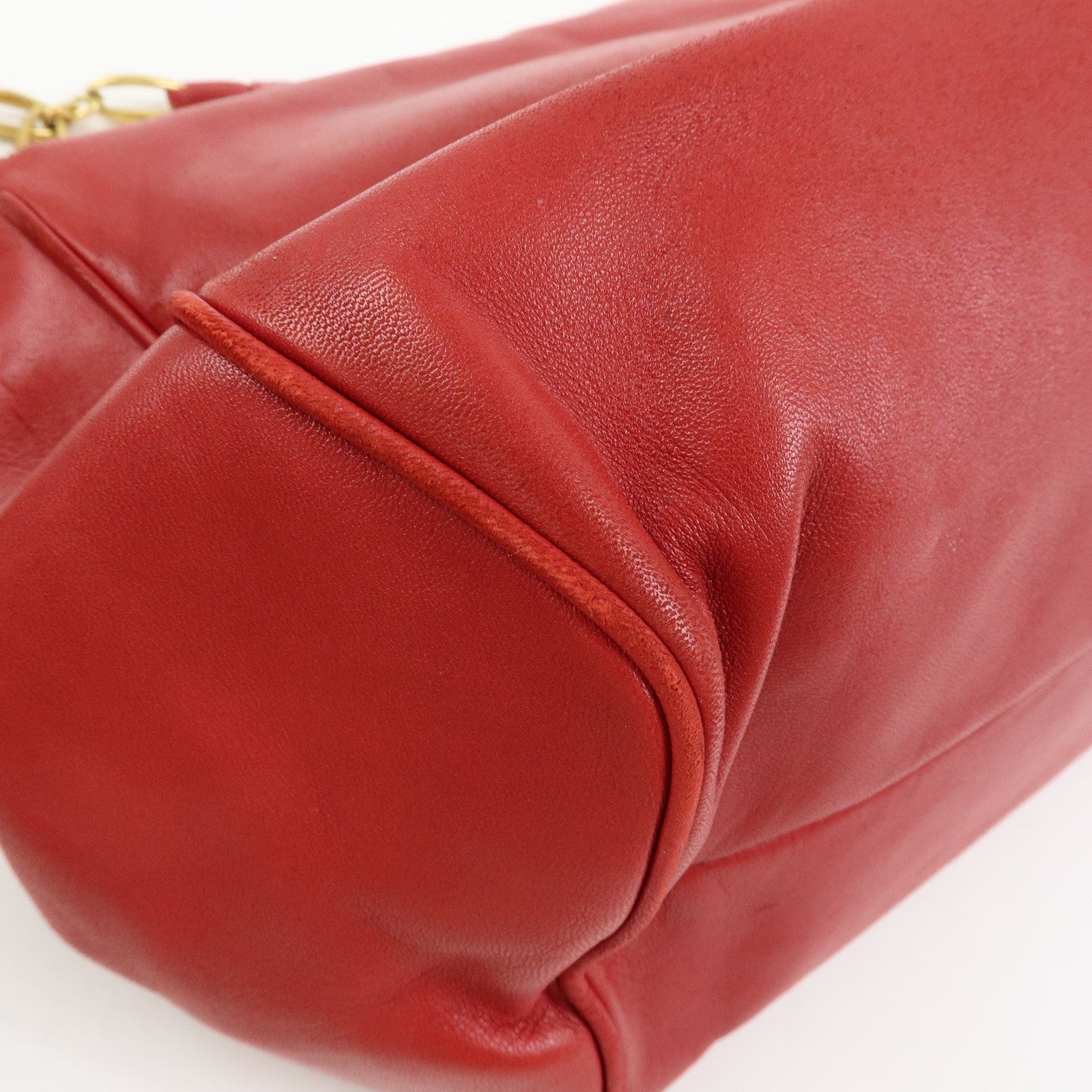 LOEWE Anagram Nappa Leather Chain Shoulder Bag Red Gold