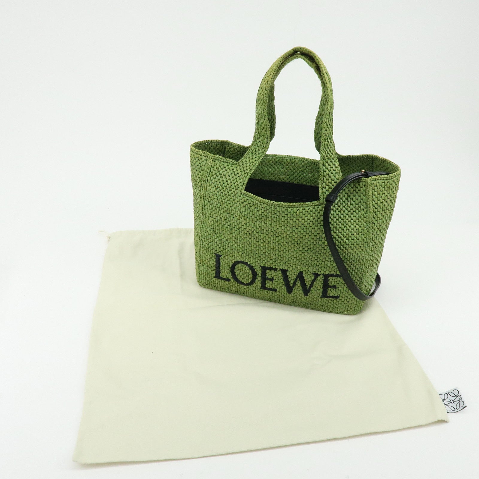 LOEWE Font Tote Raffia Leather 2Way Bag Tote Bag Shoulder Bag Green