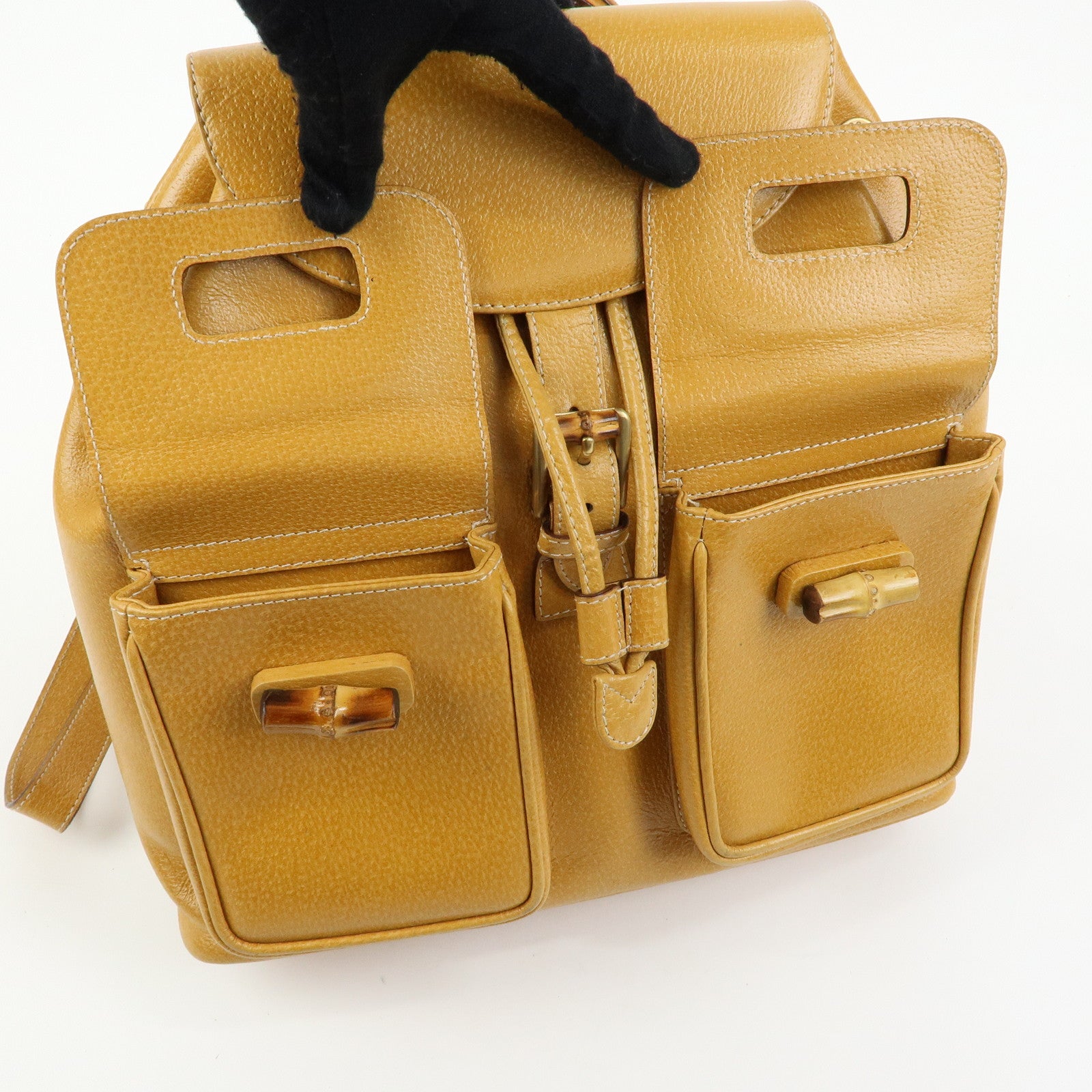 GUCCI Bamboo Leather Backpack Rucksack Mustard 003 1998 0016