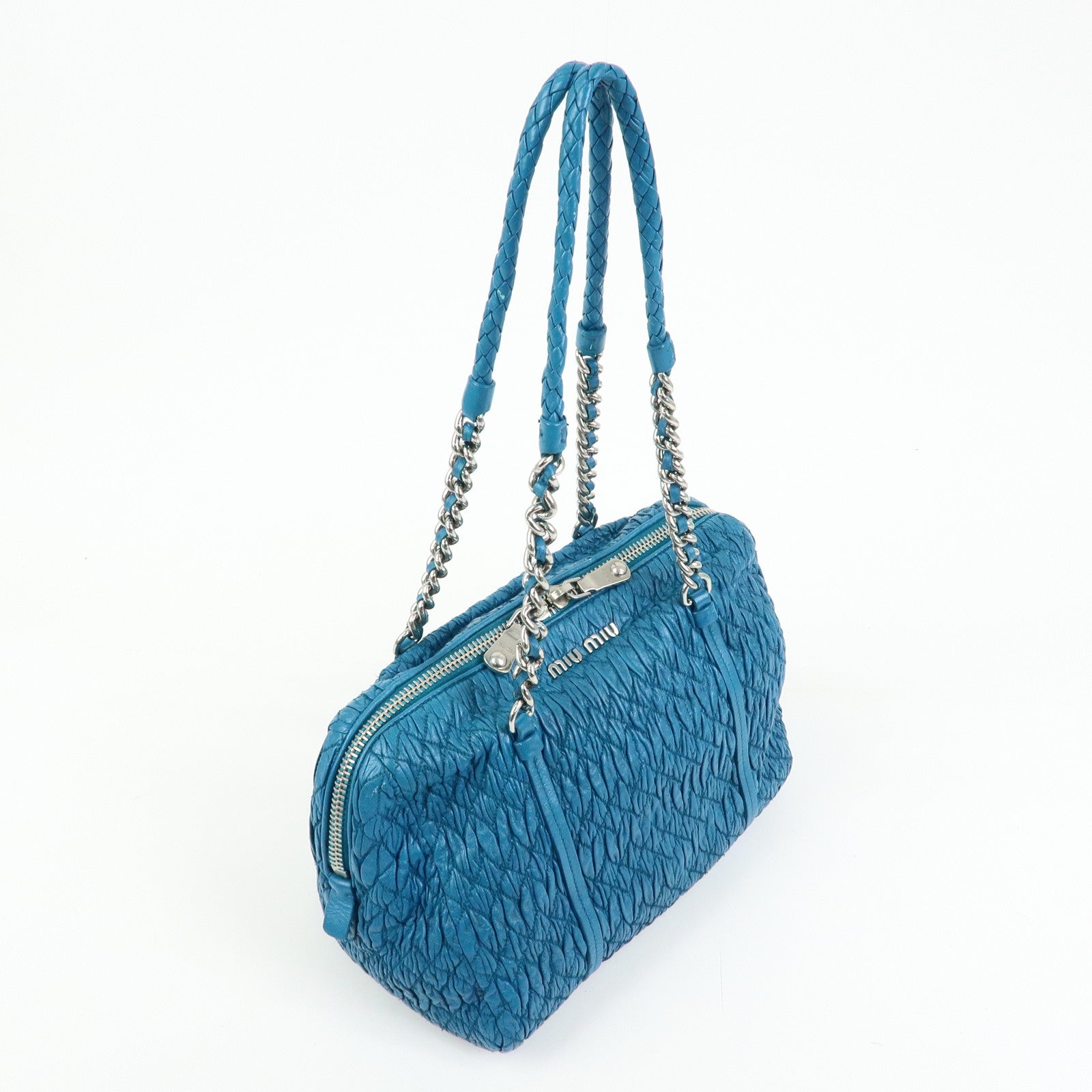 MIU MIU Matelasse Cloquet Nappa Leather Chain Shoulder Bag Turquoise