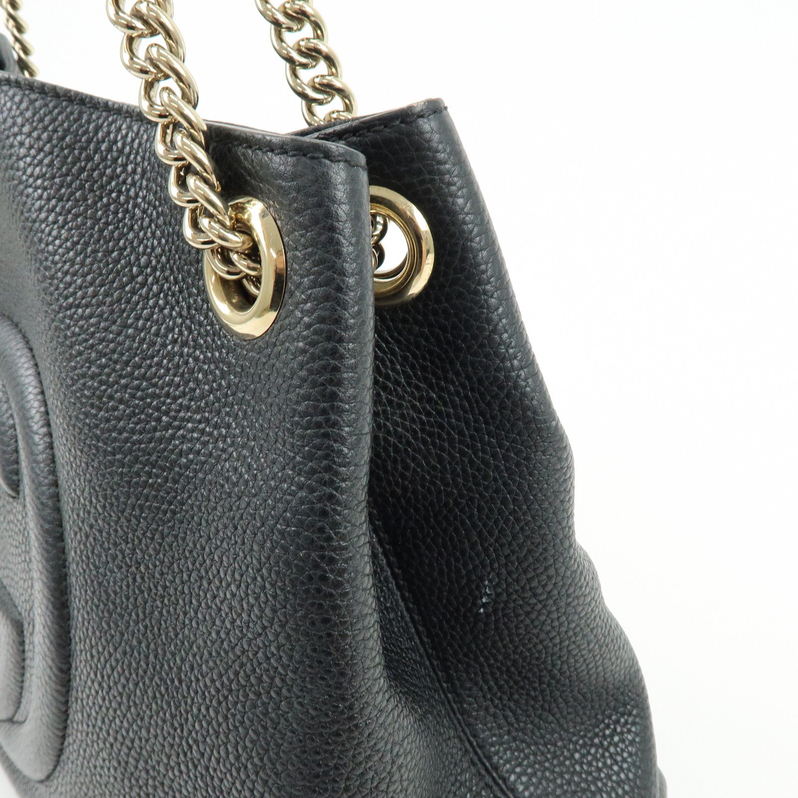 GUCCI SOHO Interlocking G Leather Chain Shoulder Bag Black 536196