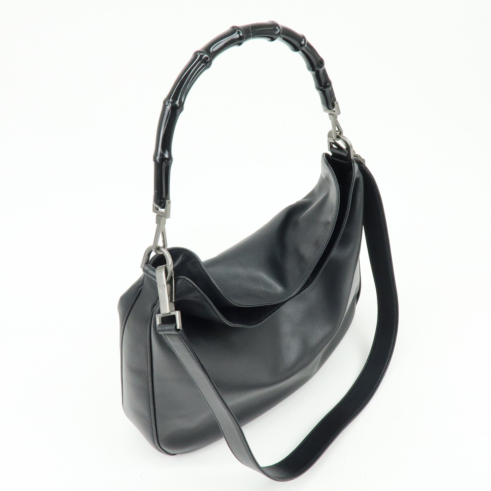 GUCCI Bamboo Leather 2Way Bag Shoulder Bag Hand Bag Black 0011577