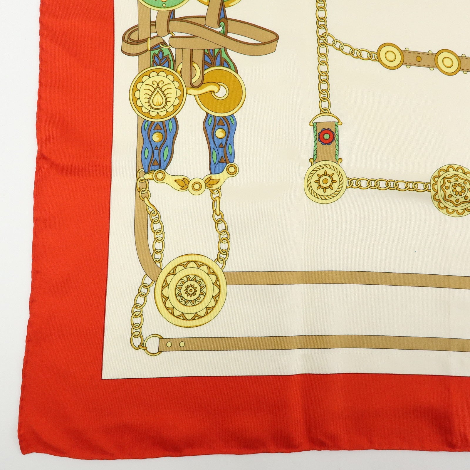 CELINE FENDI Lot of 2 Silk 100% Scarf Chain Motif Red White Blue