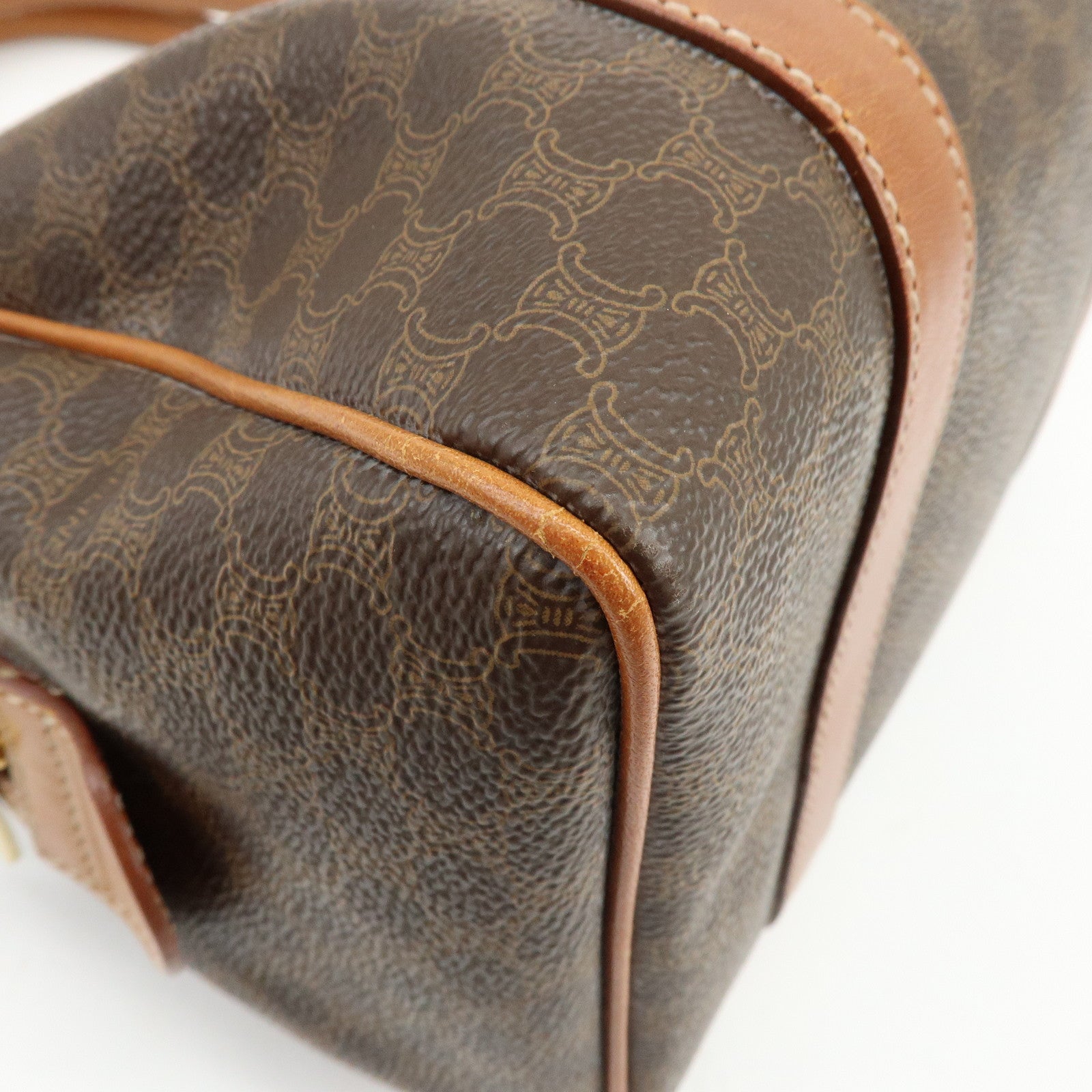 CELINE Macadam Logo PVC Leather 2Way Boston Bag Hand Bag Brown