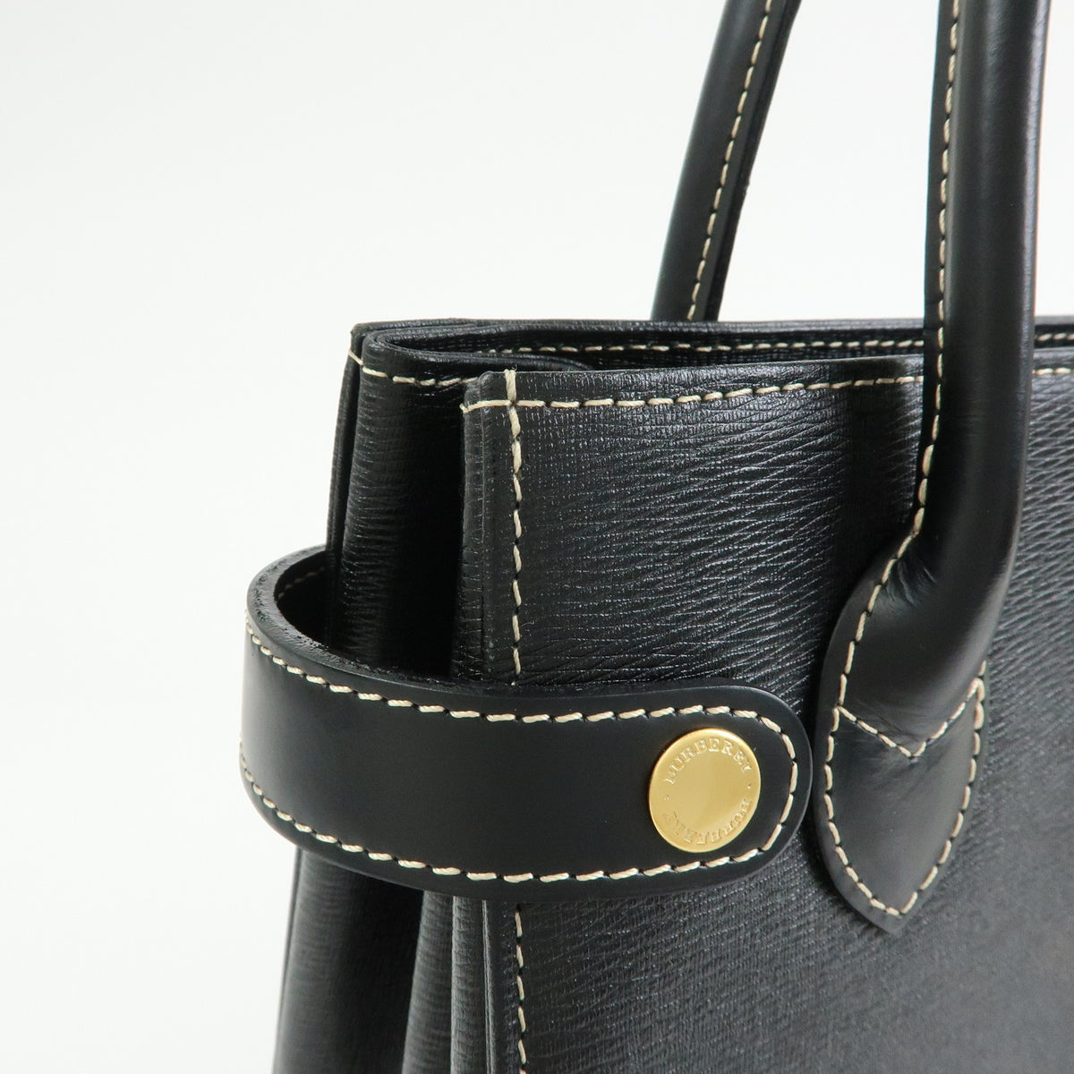 BURBERRY Nova Plaid Leather Hand Bag Tote Bag Side Belt Black