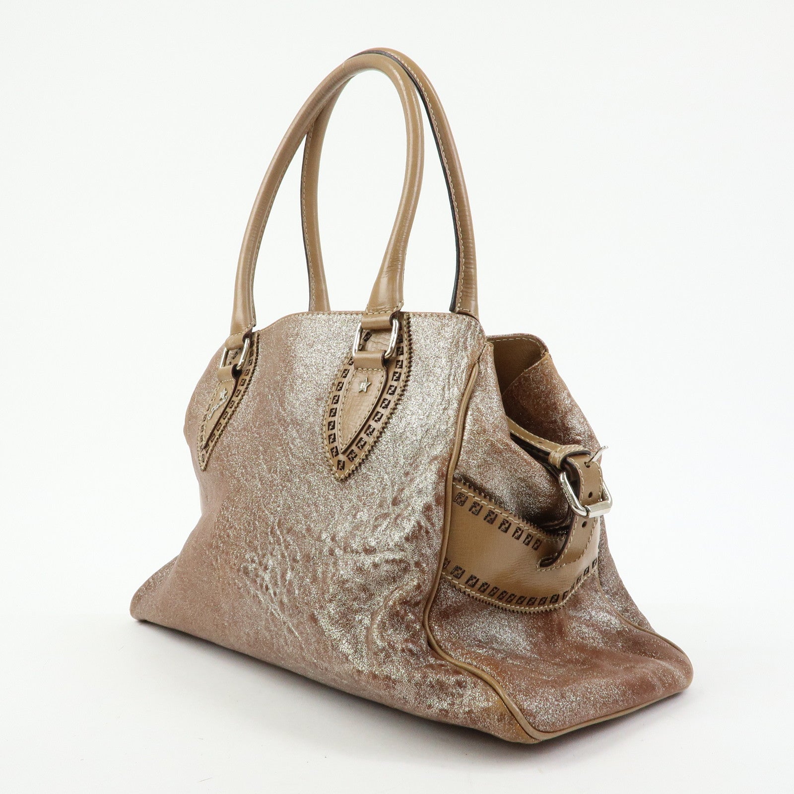 FENDI Ethnico Leather Tote Bag Shoulder Bag Hand Bag Beige 8BN162