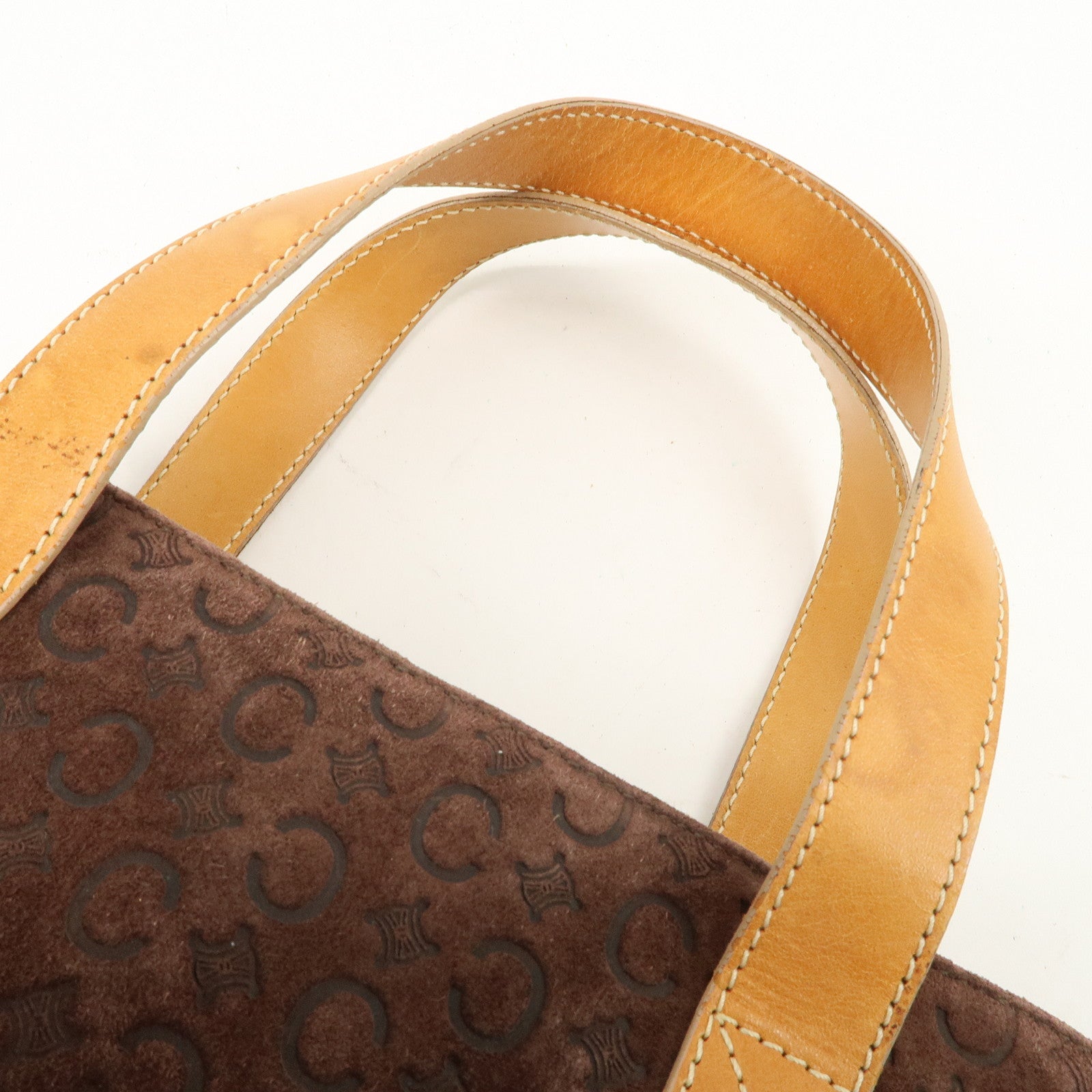 CELINE C Macadam Suede Leather Tote Bag Hand Bag Dark Brown Used